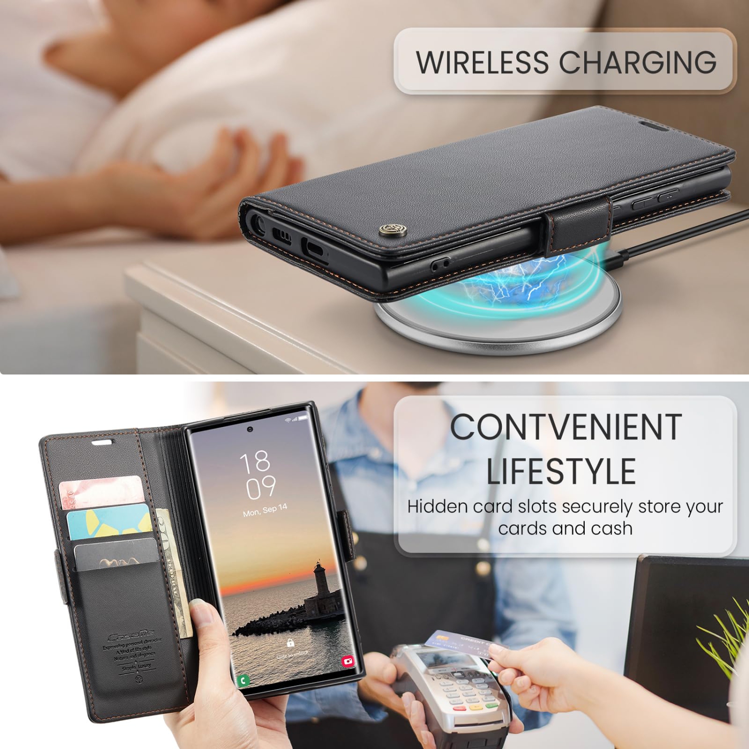 Étui portefeuille pour Samsung Galaxy S24 Ultra, avec support RFID fente pour carte de crédit béquille béquille fermeture magnétique pour Samsung