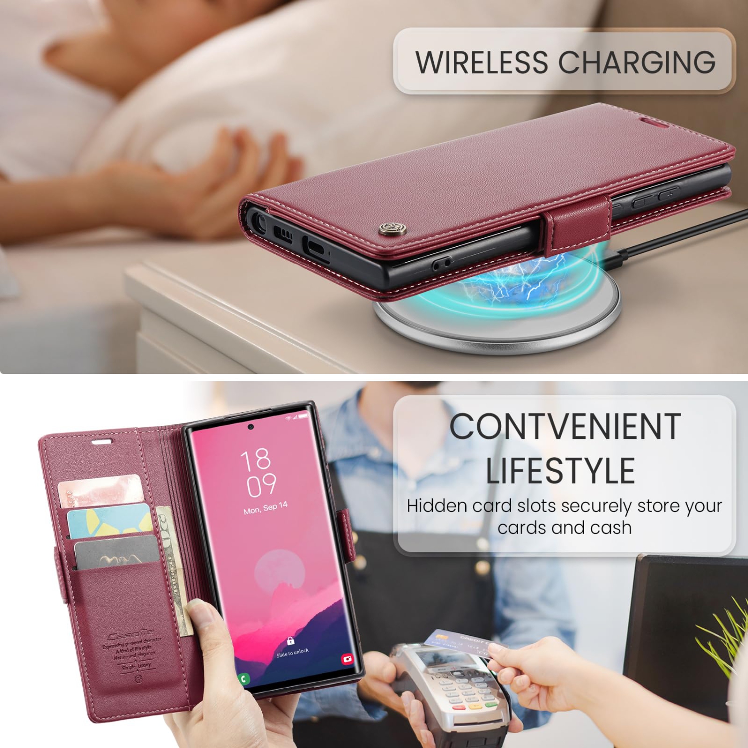 Étui portefeuille pour Samsung Galaxy S24 Ultra, avec protection RFID fente pour carte de crédit béquille béquille fermeture magnétique pour Samsung