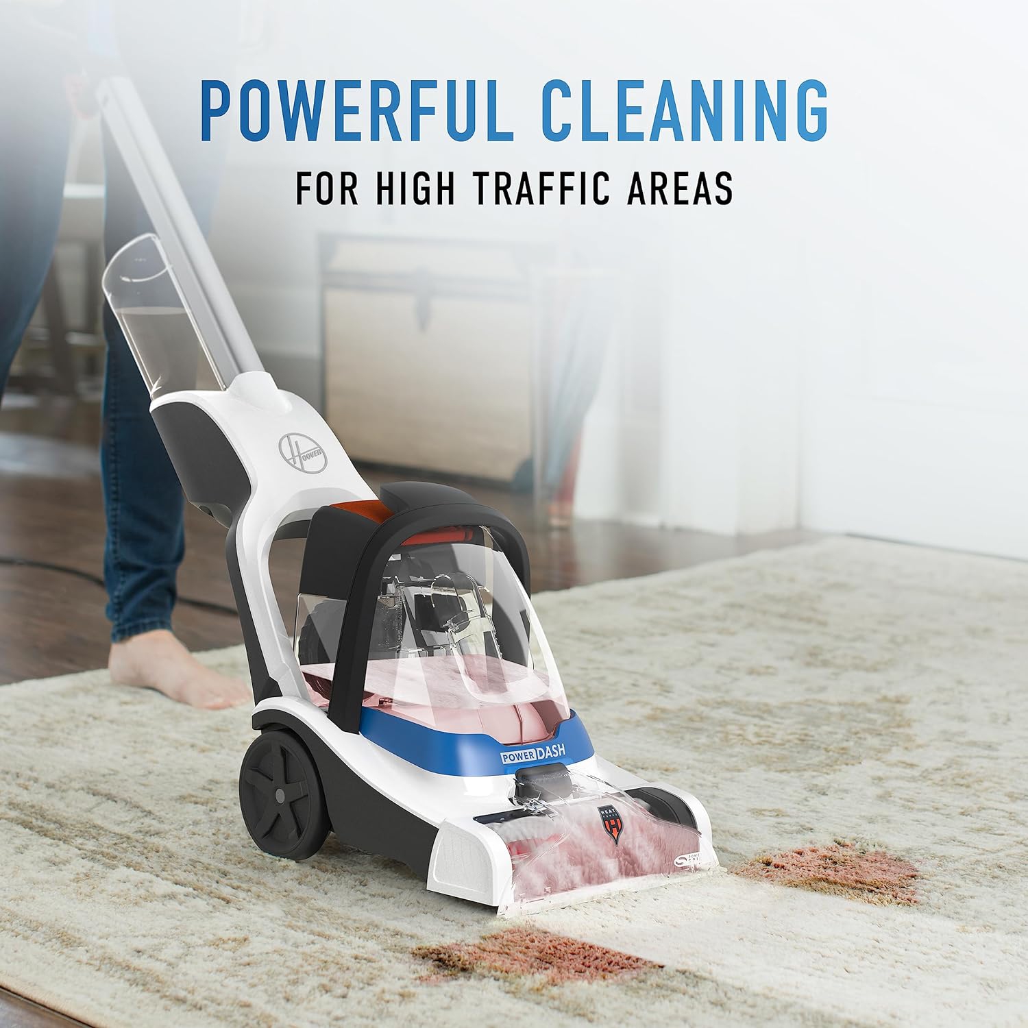 Nettoyeur de tapis compact Hoover PowerDash Pet, Shampoooer machine, léger, FH50700, bleu