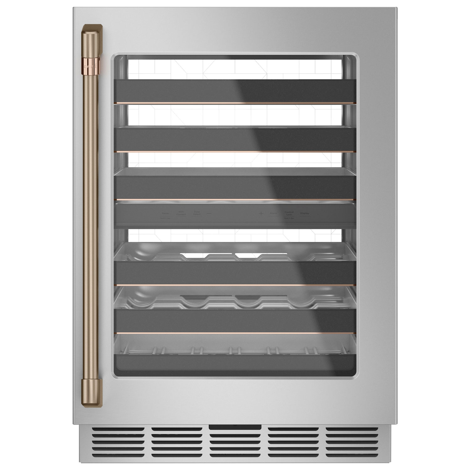 Cellier encastrable à deux zones de température Café pour 46 bouteilles - Acier inoxydable