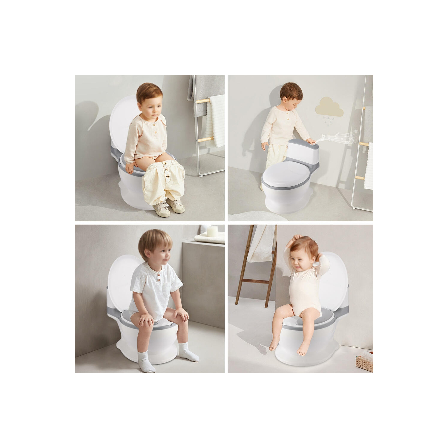 Toilette d'apprentissage de la propreté pour tout-petit bruit de chasse d'eau réaliste pour les enfants de 6 à 18 mois avec espace de rangement