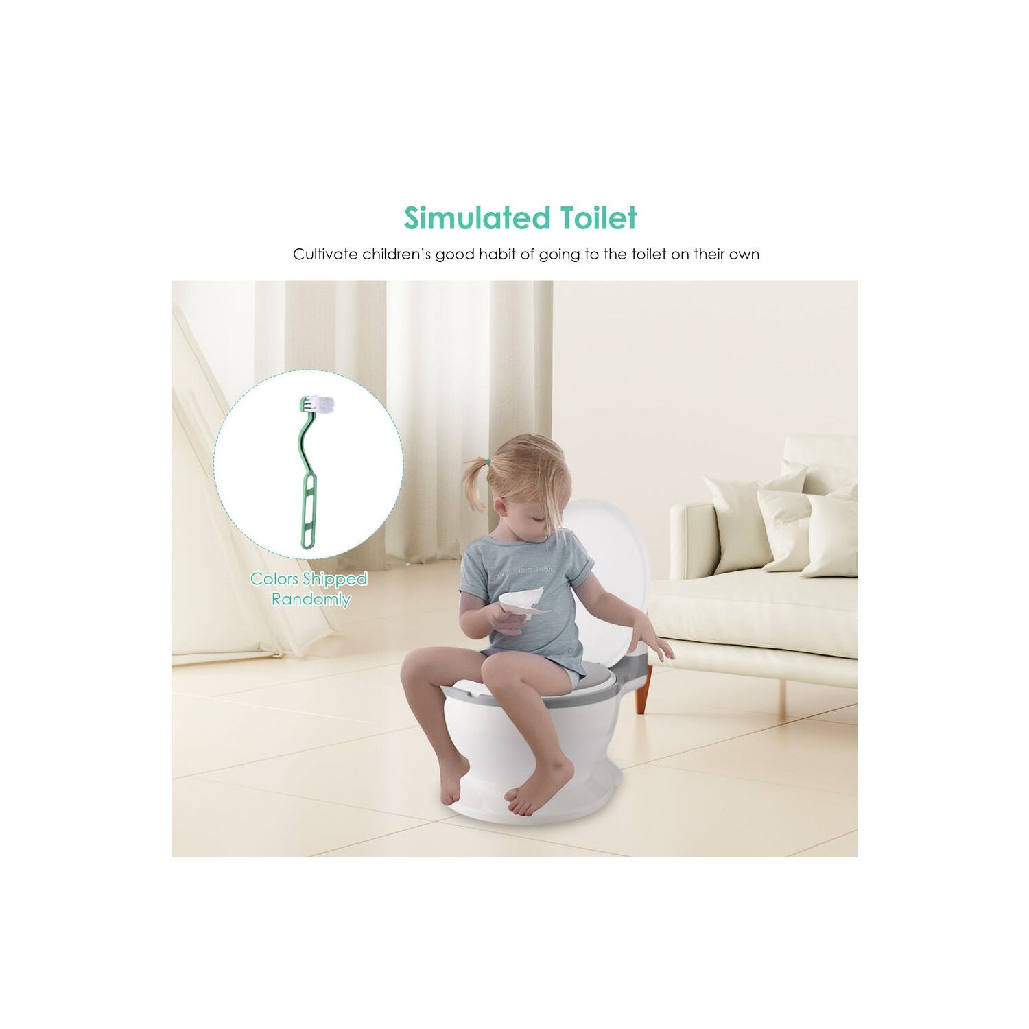 Toilette d'apprentissage de la propreté pour tout-petit bruit de chasse d'eau réaliste pour les enfants de 6 à 18 mois avec espace de rangement