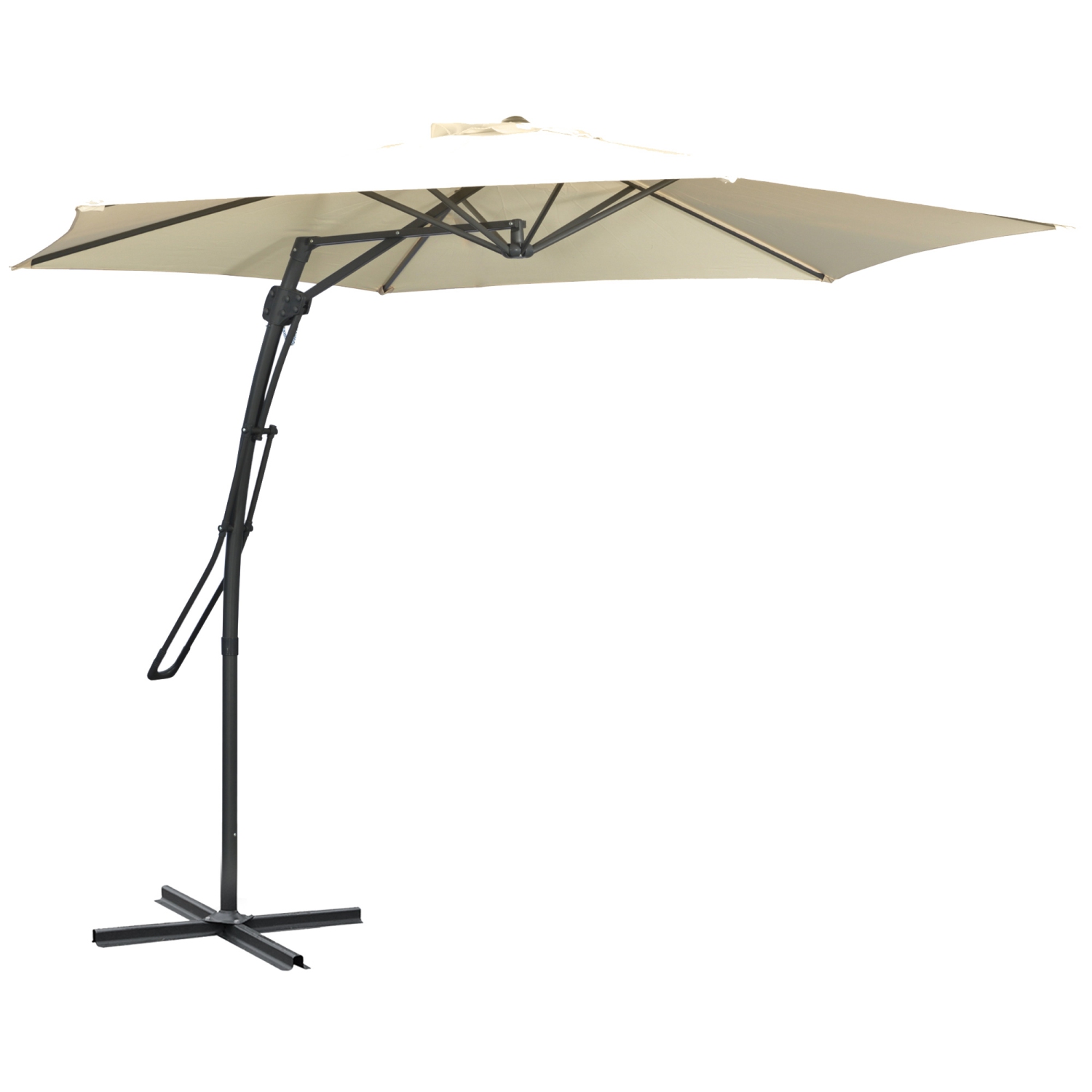 Outsunny 9.6ft Cantilever Patio Umbrella with Easy Lever, Offset Umbrella with Crank Handle, Cross Base, 6 Metal Ribs, Outdoor Sun Shade for Garden,
