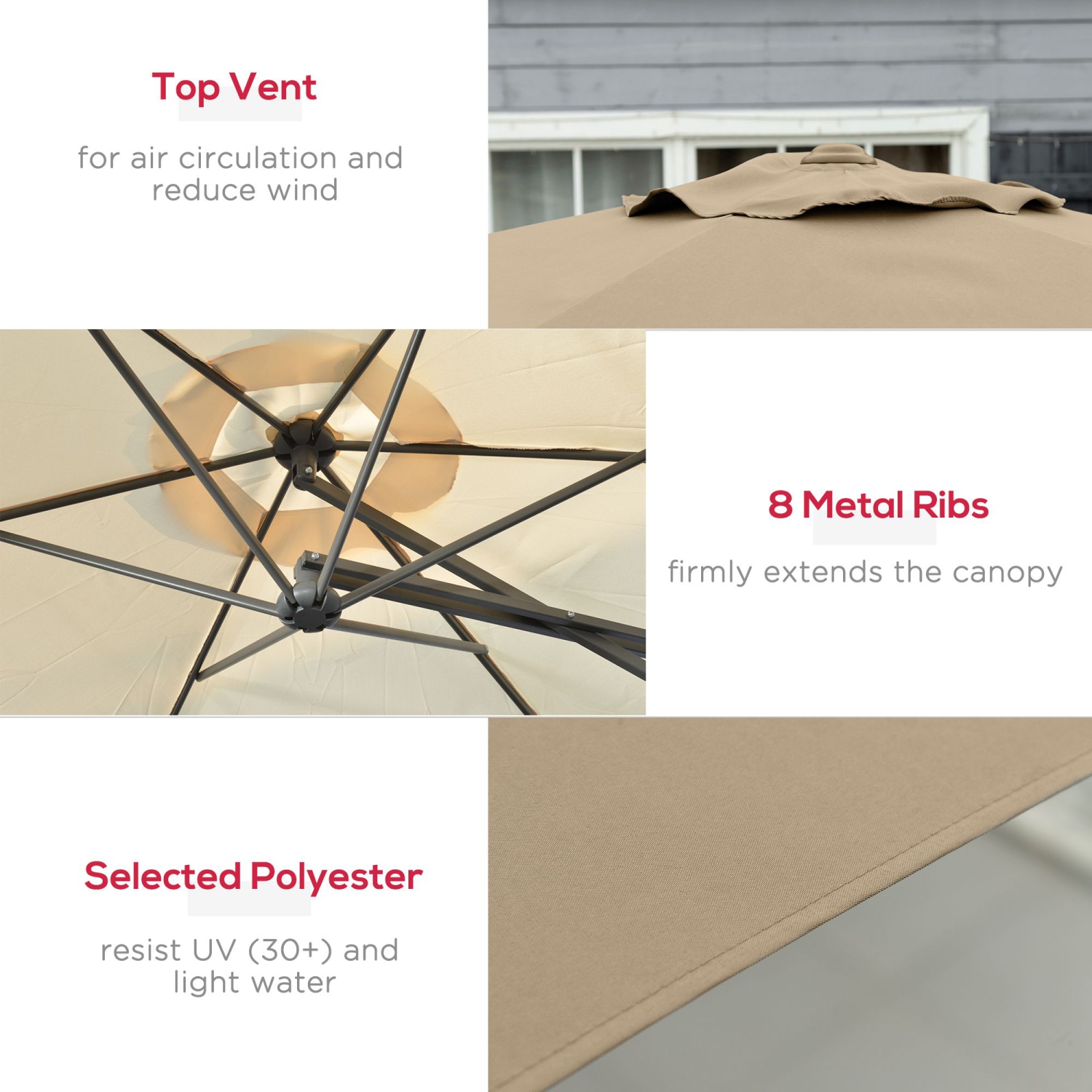 Outsunny 9.6ft Cantilever Patio Umbrella with Easy Lever, Offset Umbrella with Crank Handle, Cross Base, 6 Metal Ribs, Outdoor Sun Shade for Garden,