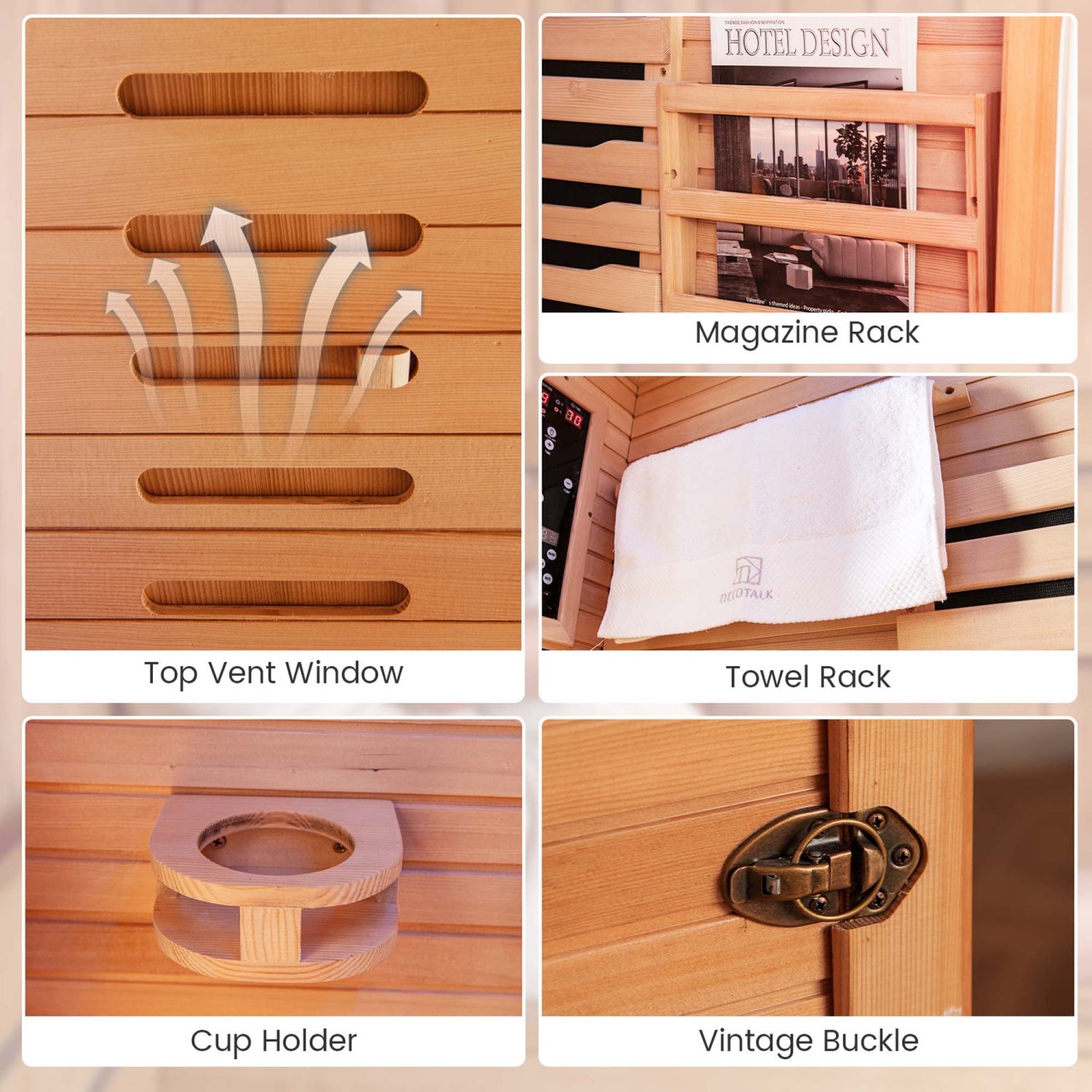 Costway 1 Person Far Infrared Wooden Sauna Room with Bluetooth Speakers, 9 Carbon Heaters