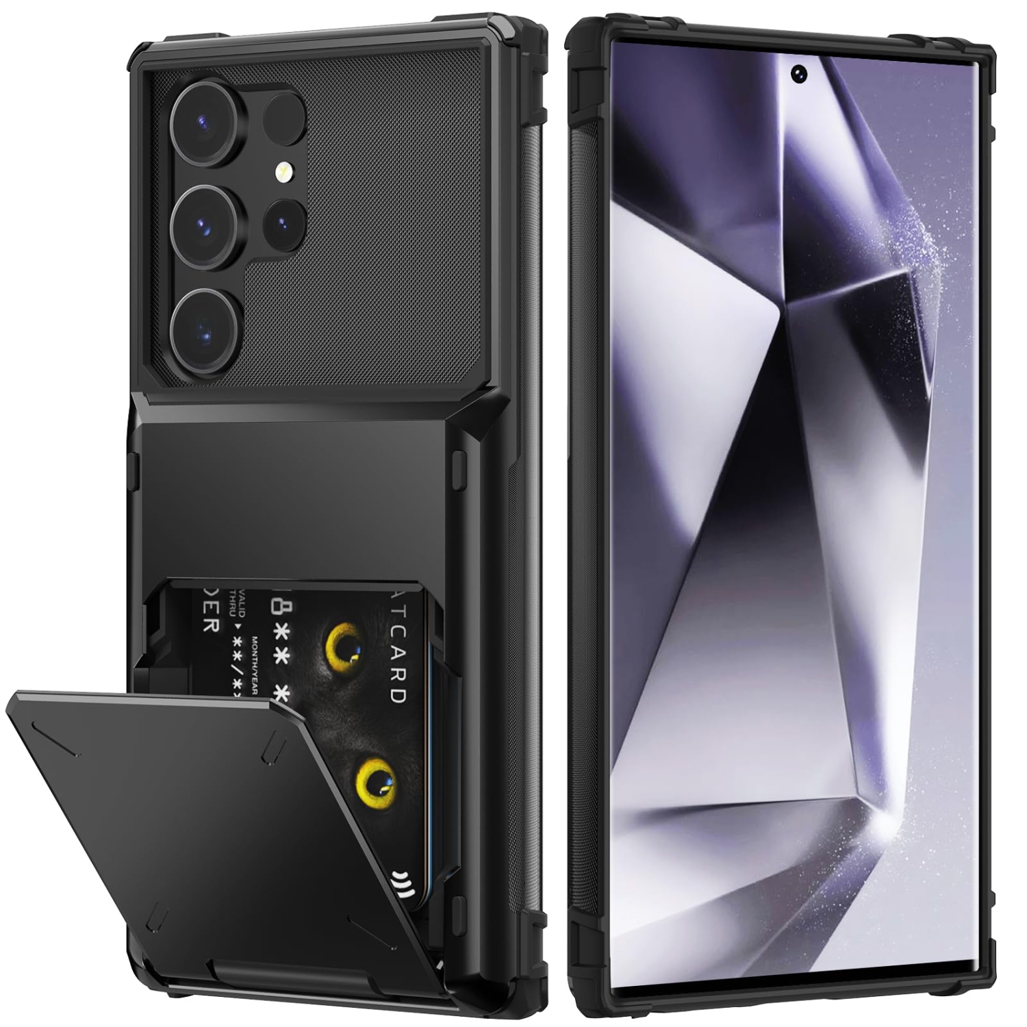 Samsung S24 Ultra Case with Card Holder Store 5 Cards ,Dual Layer Heavy Duty Shockproof Wallet Case with Hidden Card Slot Large Storage Case for