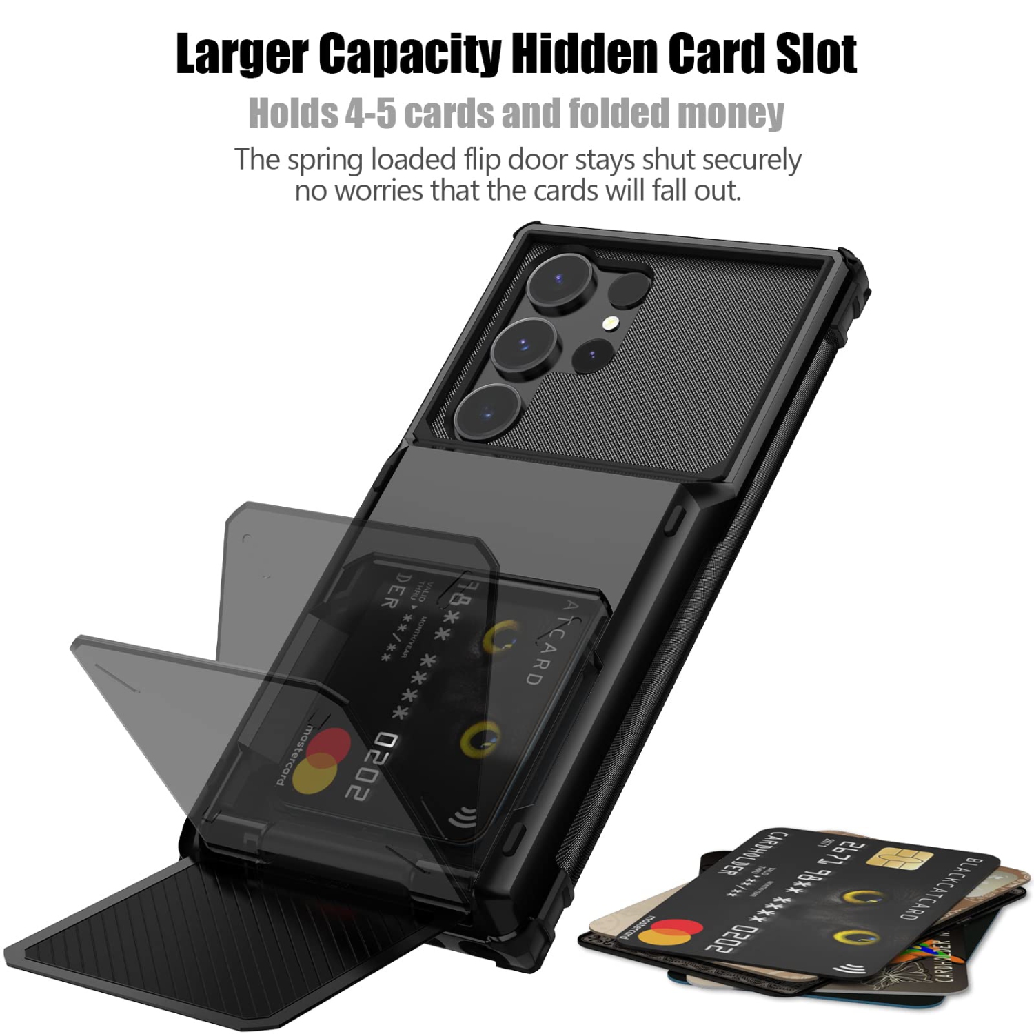 Samsung S24 Ultra Case with Card Holder Store 5 Cards ,Dual Layer Heavy Duty Shockproof Wallet Case with Hidden Card Slot Large Storage Case for