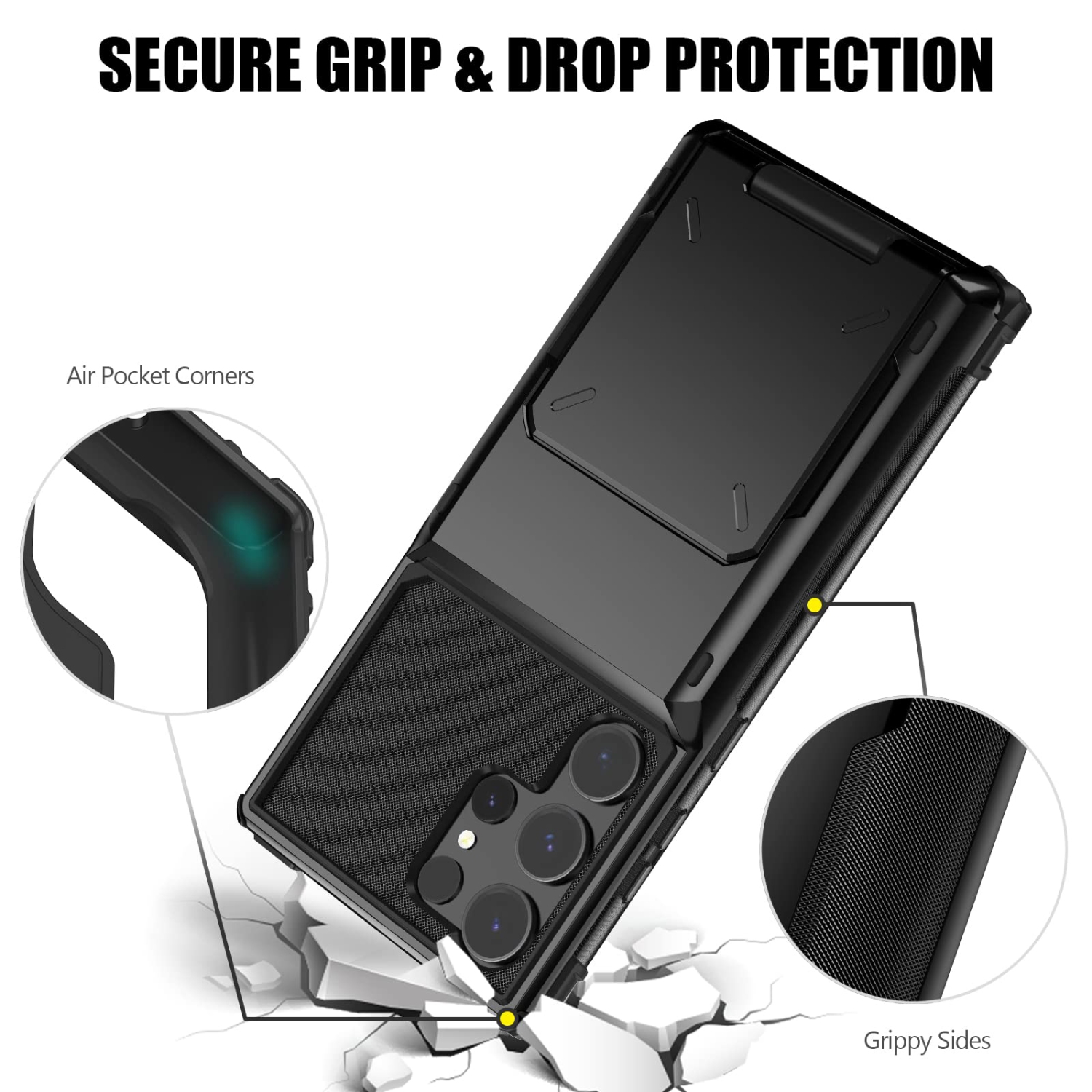 Samsung S24 Ultra Case with Card Holder Store 5 Cards ,Dual Layer Heavy Duty Shockproof Wallet Case with Hidden Card Slot Large Storage Case for