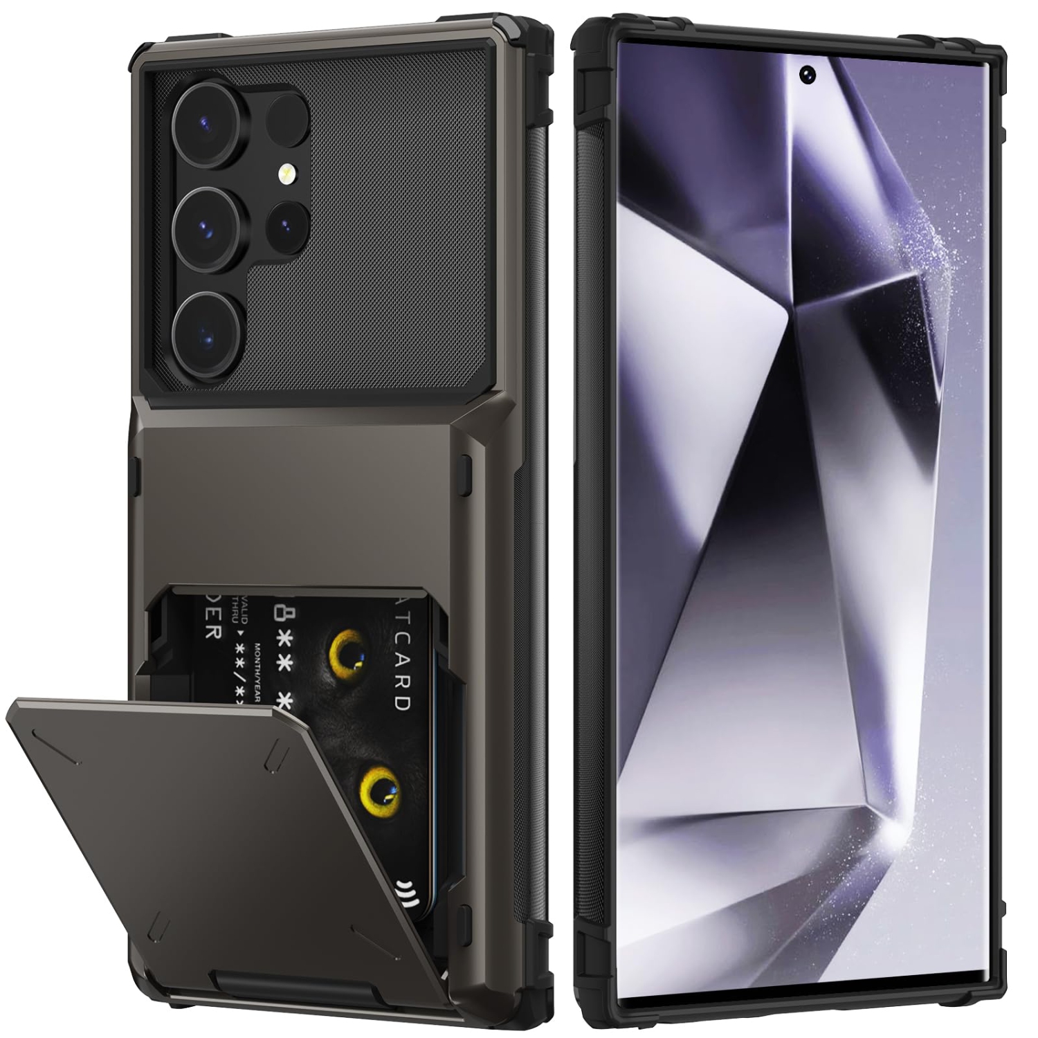 Samsung S24 Ultra Case with Card Holder Store 5 Cards ,Dual Layer Heavy Duty Shockproof Wallet Case with Hidden Card Slot Large Storage Case for