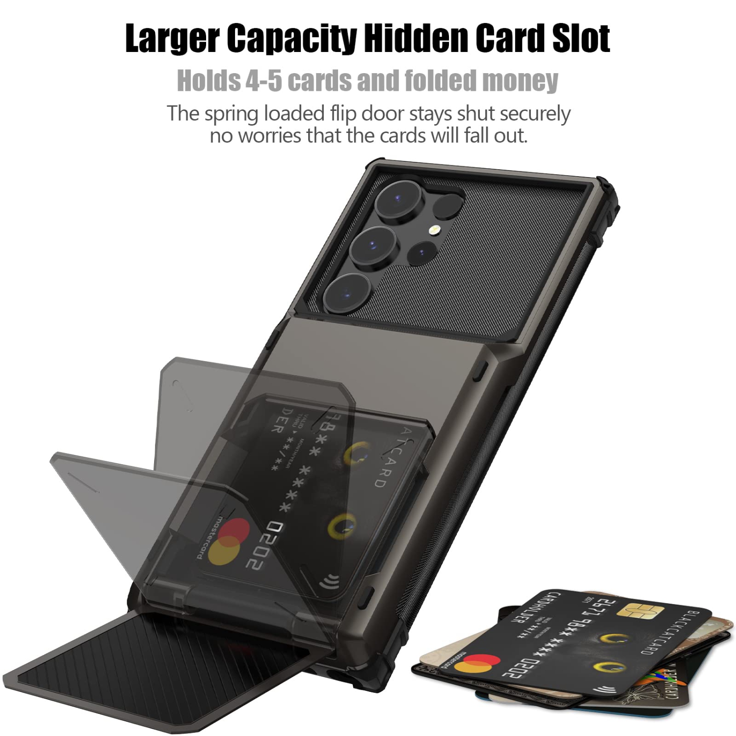 Samsung S24 Ultra Case with Card Holder Store 5 Cards ,Dual Layer Heavy Duty Shockproof Wallet Case with Hidden Card Slot Large Storage Case for