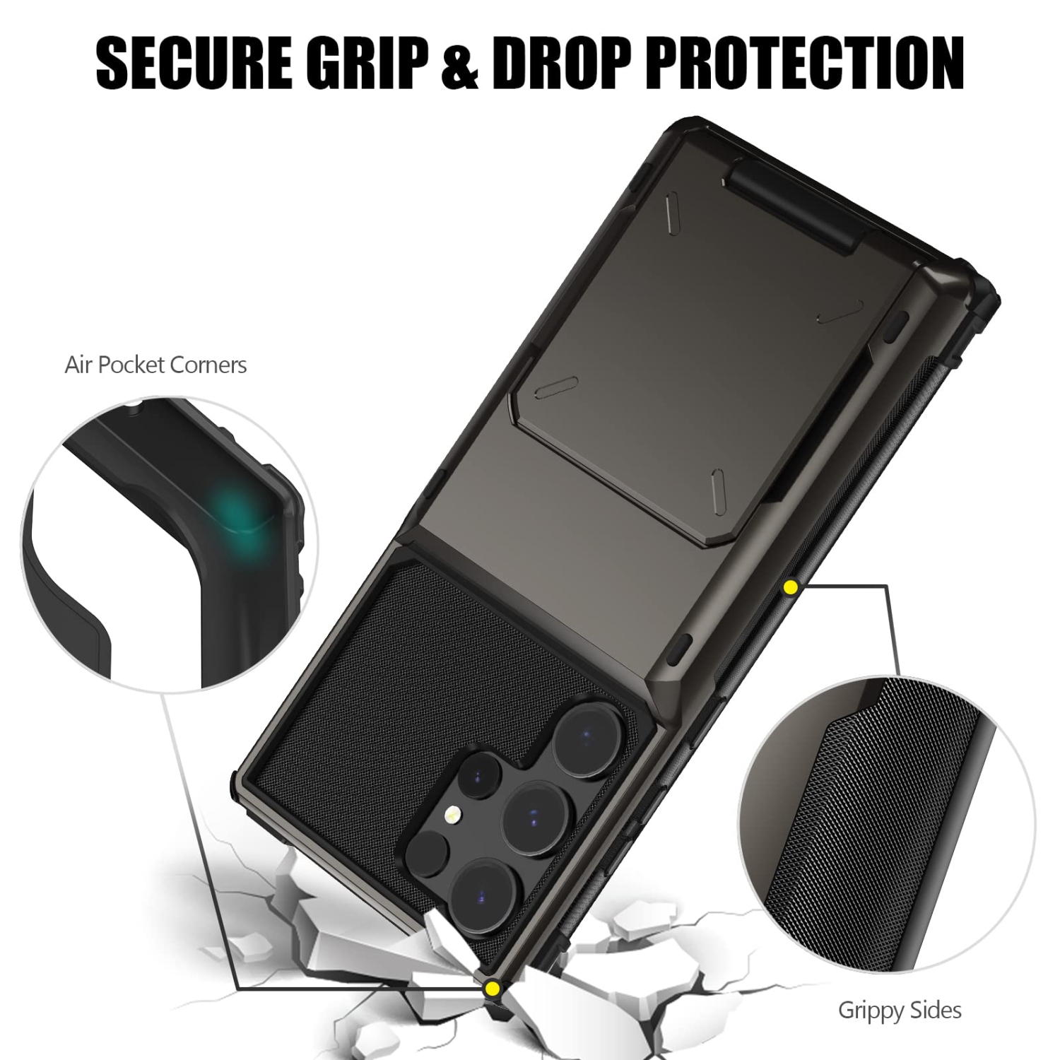 Samsung S24 Ultra Case with Card Holder Store 5 Cards ,Dual Layer Heavy Duty Shockproof Wallet Case with Hidden Card Slot Large Storage Case for