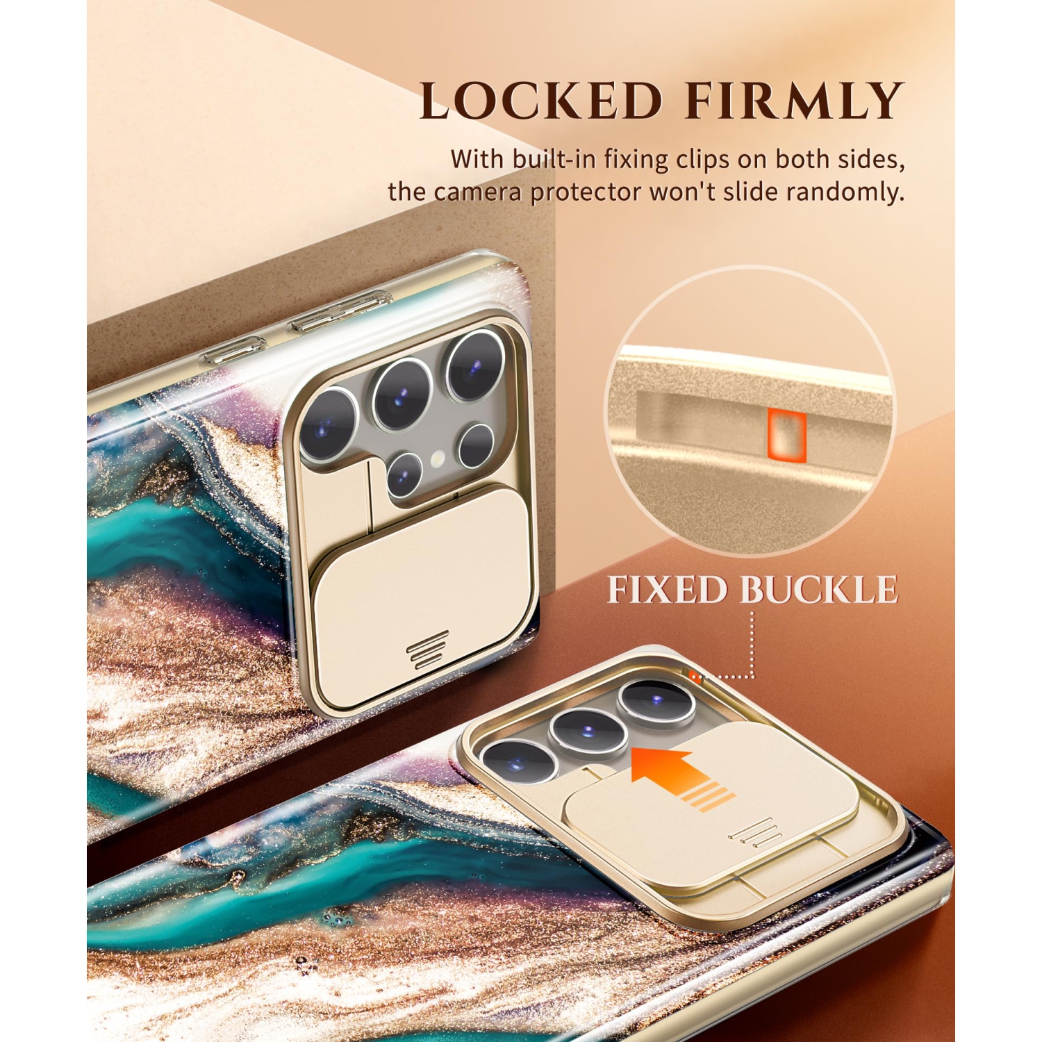 Samsung – Étui Ultra pour Galaxy S24 avec protecteur d’écran et couvercle d’appareil photo coulissant, 2 protecteurs d’écran en marbre à 360° Armor