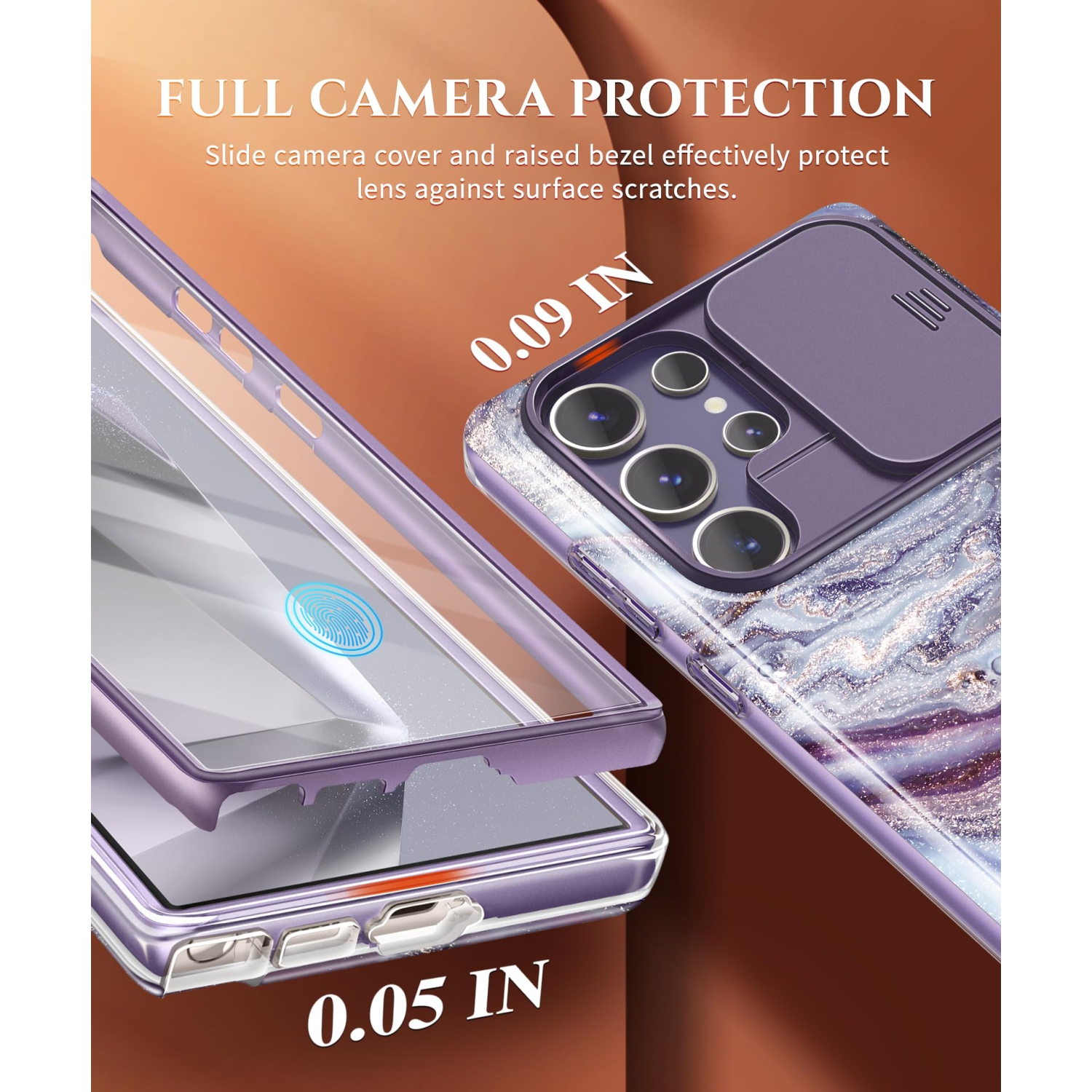 Samsung Galaxy S24 Ultra Case with Slide Camera Cover+Screen Protector, 2 Front Frames 360° Armor Fullbody Shockproof Bumper Protective Marble Case