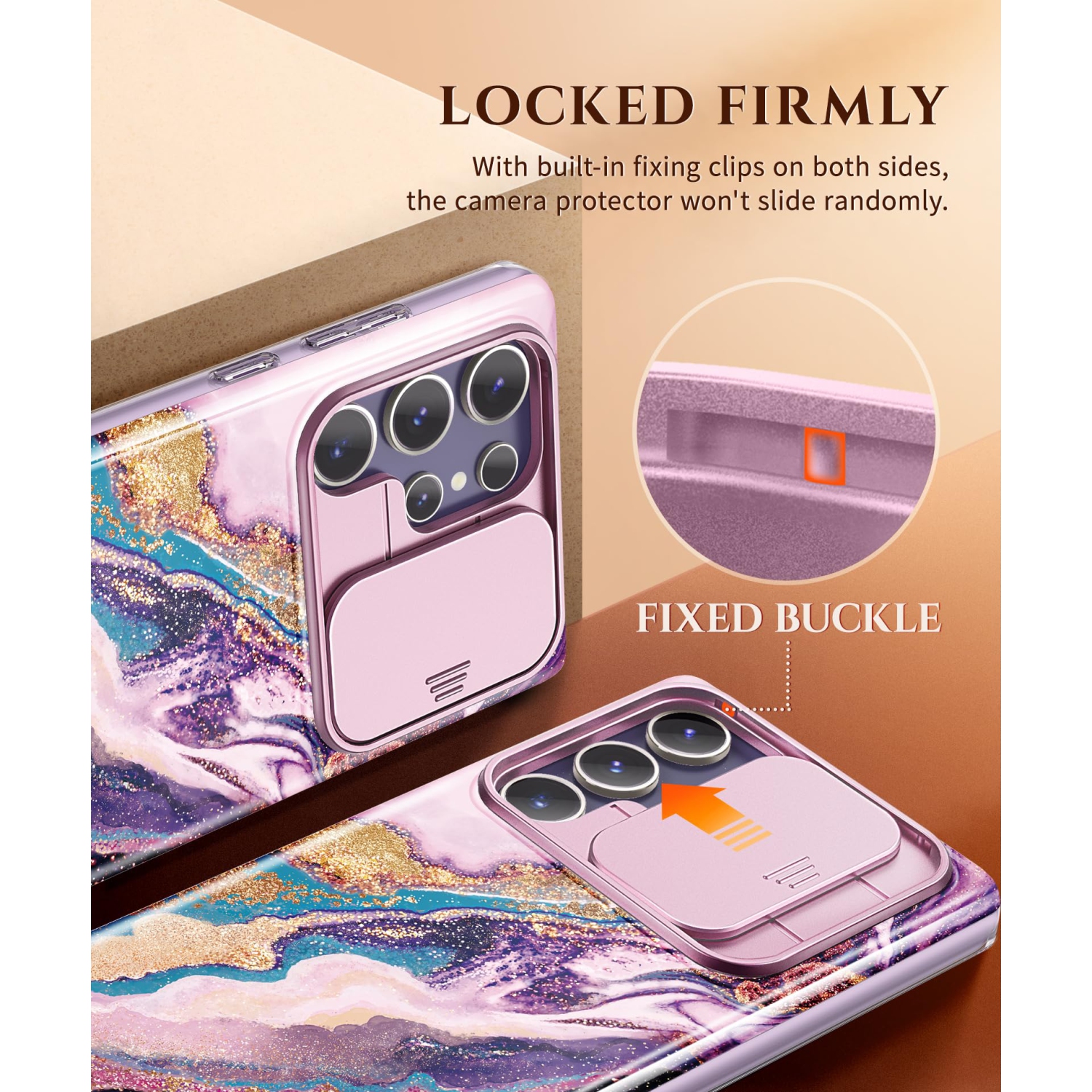 Samsung Galaxy S24 Ultra Case with Slide Camera Cover+Screen Protector, 2 Front Frames 360° Armor Fullbody Shockproof Bumper Protective Marble Case