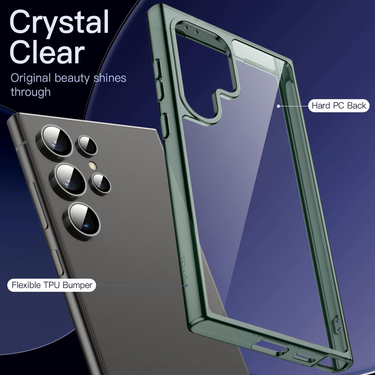 Samsung Galaxy S24 Ultra 5G, Non-Yellowing Shockproof Bumper Protective Phone Cover, Anti-Scratch Hard PC Back