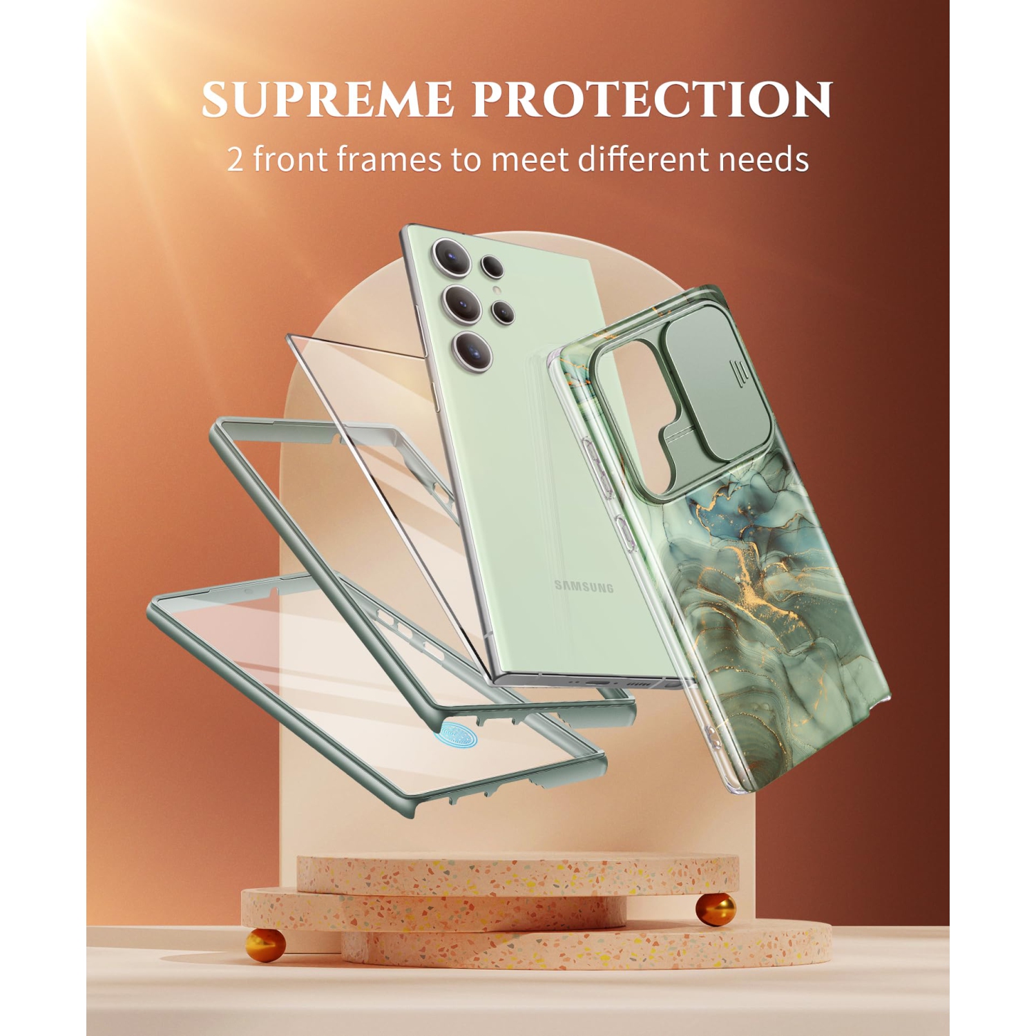 Samsung Galaxy S24 Ultra Case with Slide Camera Cover+Screen Protector, 2 Front Frames 360° Armor Fullbody Shockproof Bumper Protective Marble Case