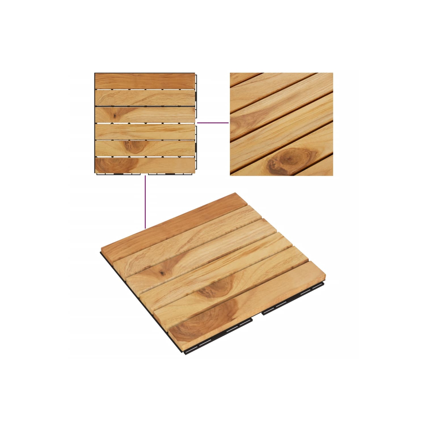 vidaXL Decking Tiles 30 pcs 30x30 cm Solid Wood Teak Vertical Pattern