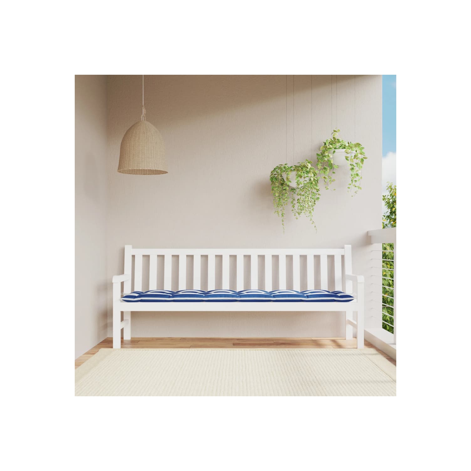 Coussin de banc de jardin à rayures bleues et blanches visidaXL, tissu 7&nbsp;cm 200 x 50 x 100