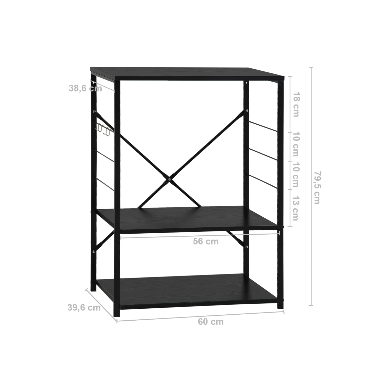 vidaXL Microwave Cabinet Black 60x39.6x79.5 cm Engineered Wood
