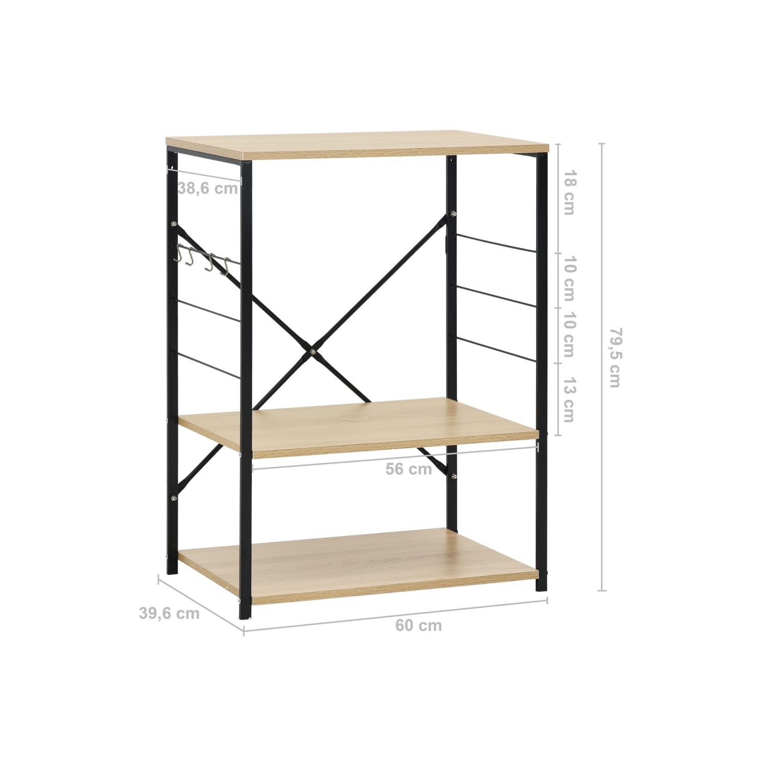 Meuble pour four à micro-ondes vidaXL en bois d'ingénierie noir et chêne 60 x 39,6 x 79,5&nbsp;cm