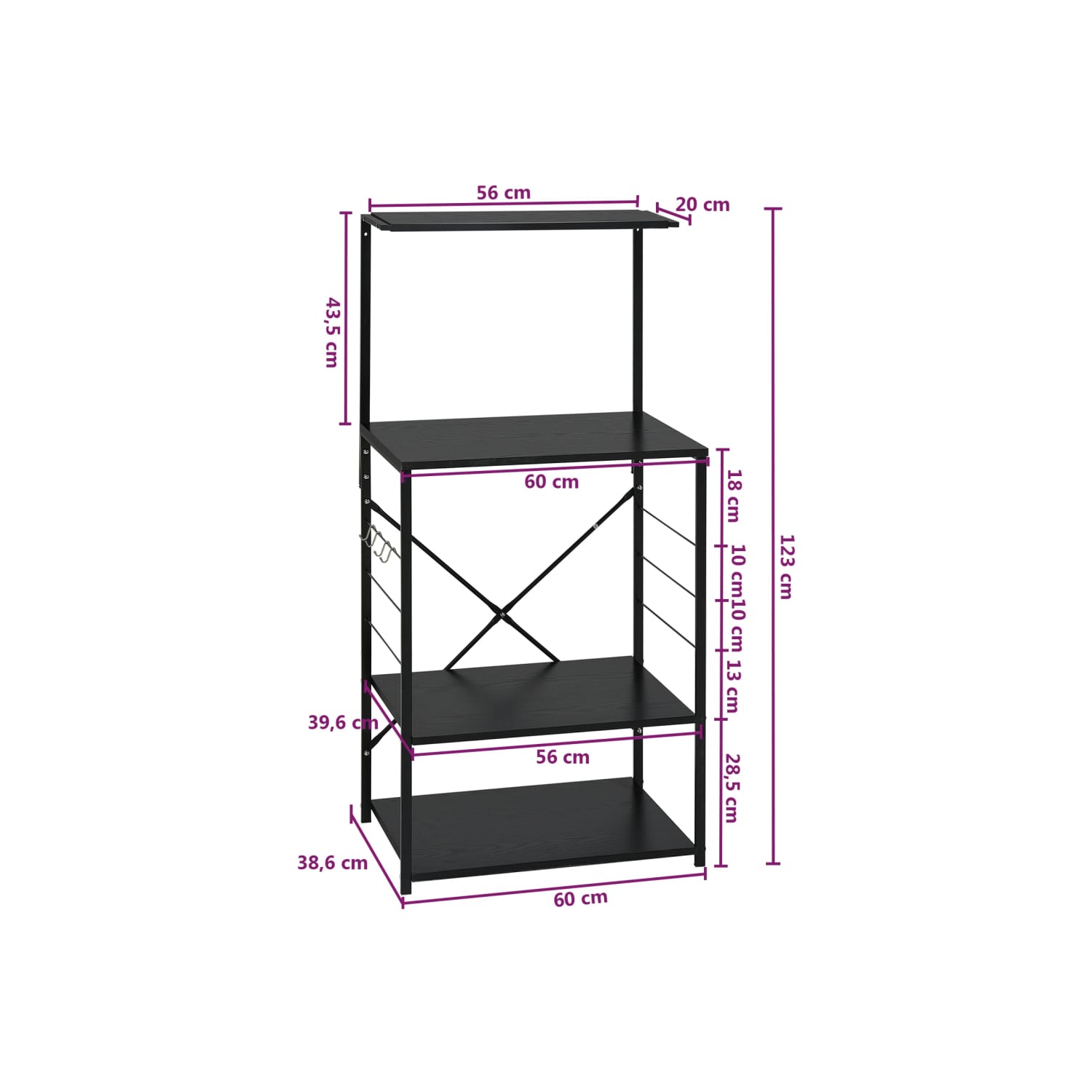 vidaXL Microwave Cabinet Black 60x39.6x123 cm Engineered Wood