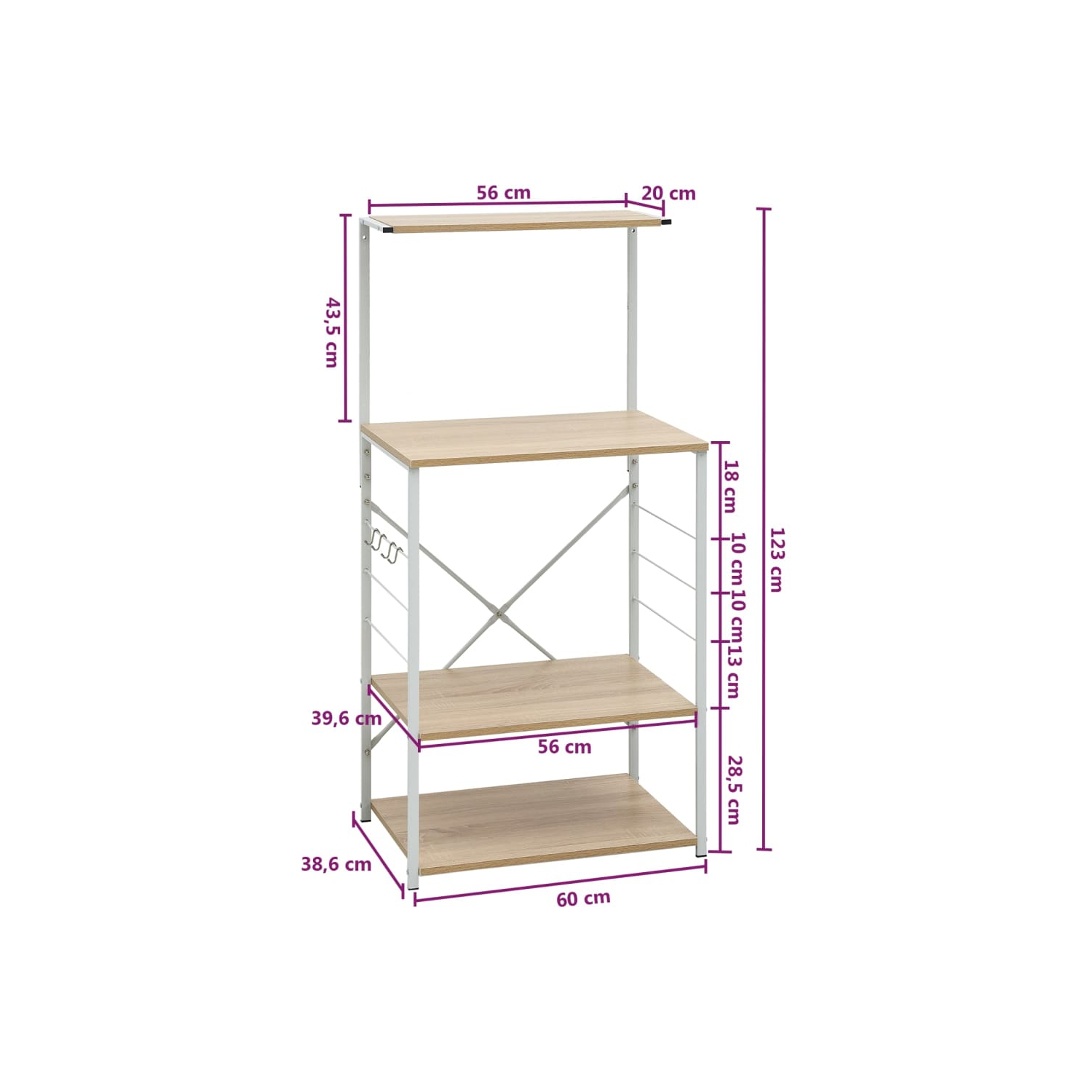 vidaXL Microwave Cabinet White and Oak 60x39.6x123 cm Engineered Wood