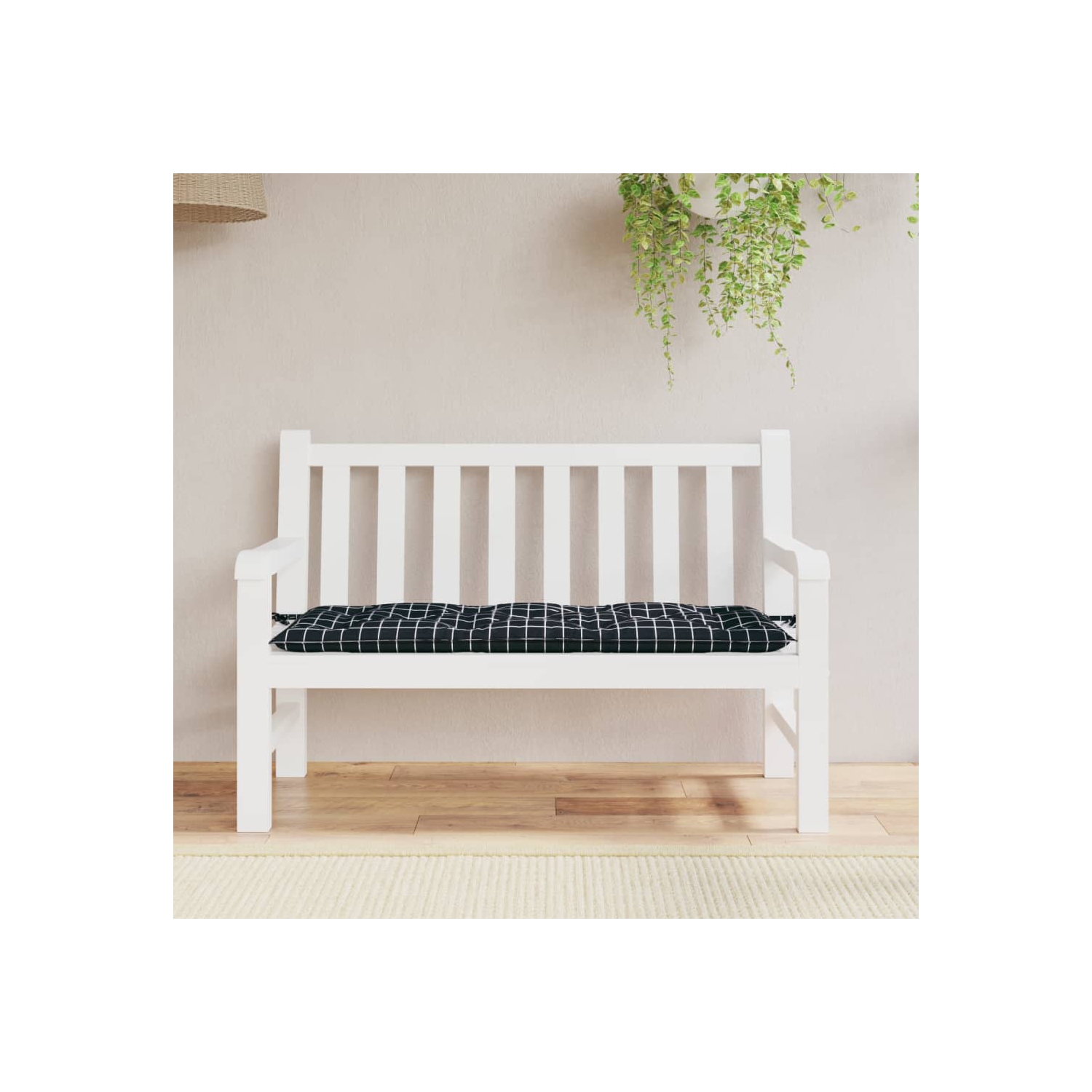 Coussin de banc de jardin à motif de carreaux noir, 120 x 50 x 7&nbsp;cm