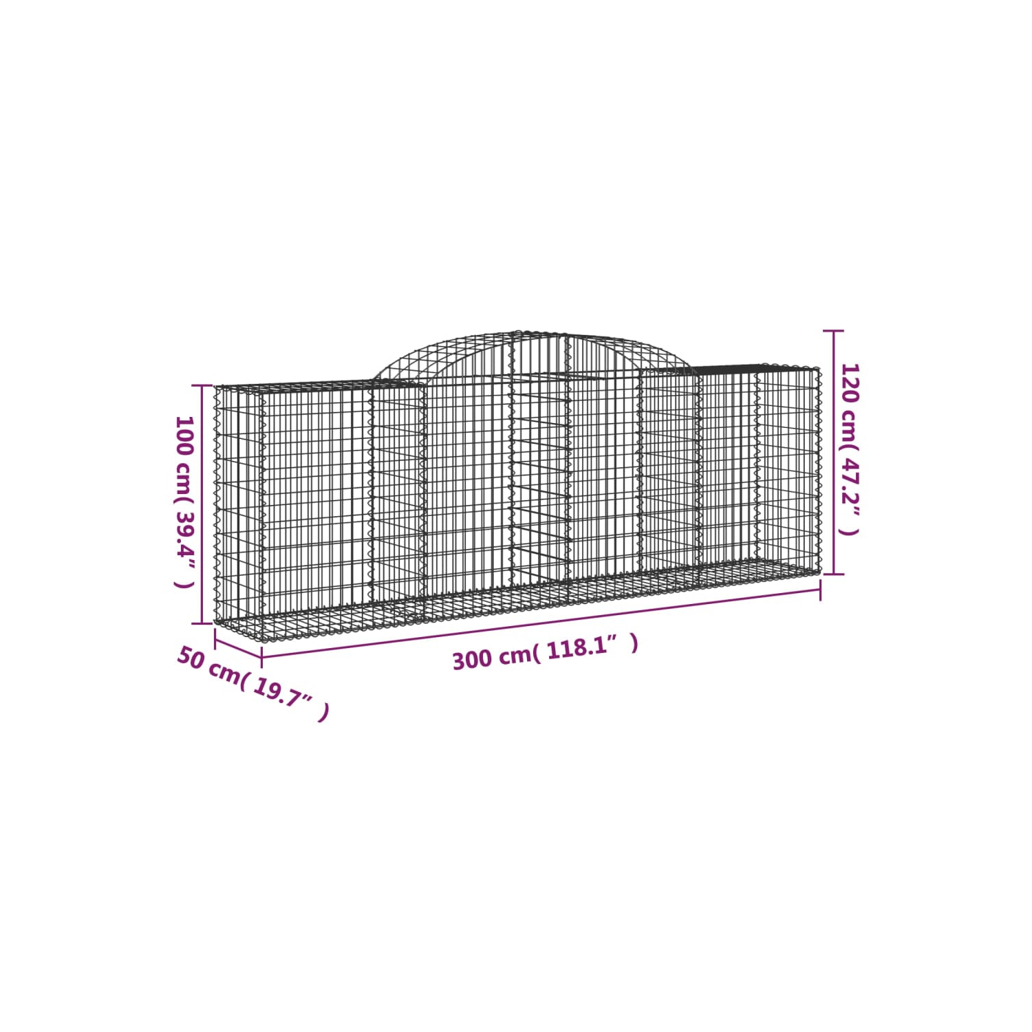 vidaXL Arched Gabion Baskets 2 pcs 300x50x100/120 cm Galvanised Iron