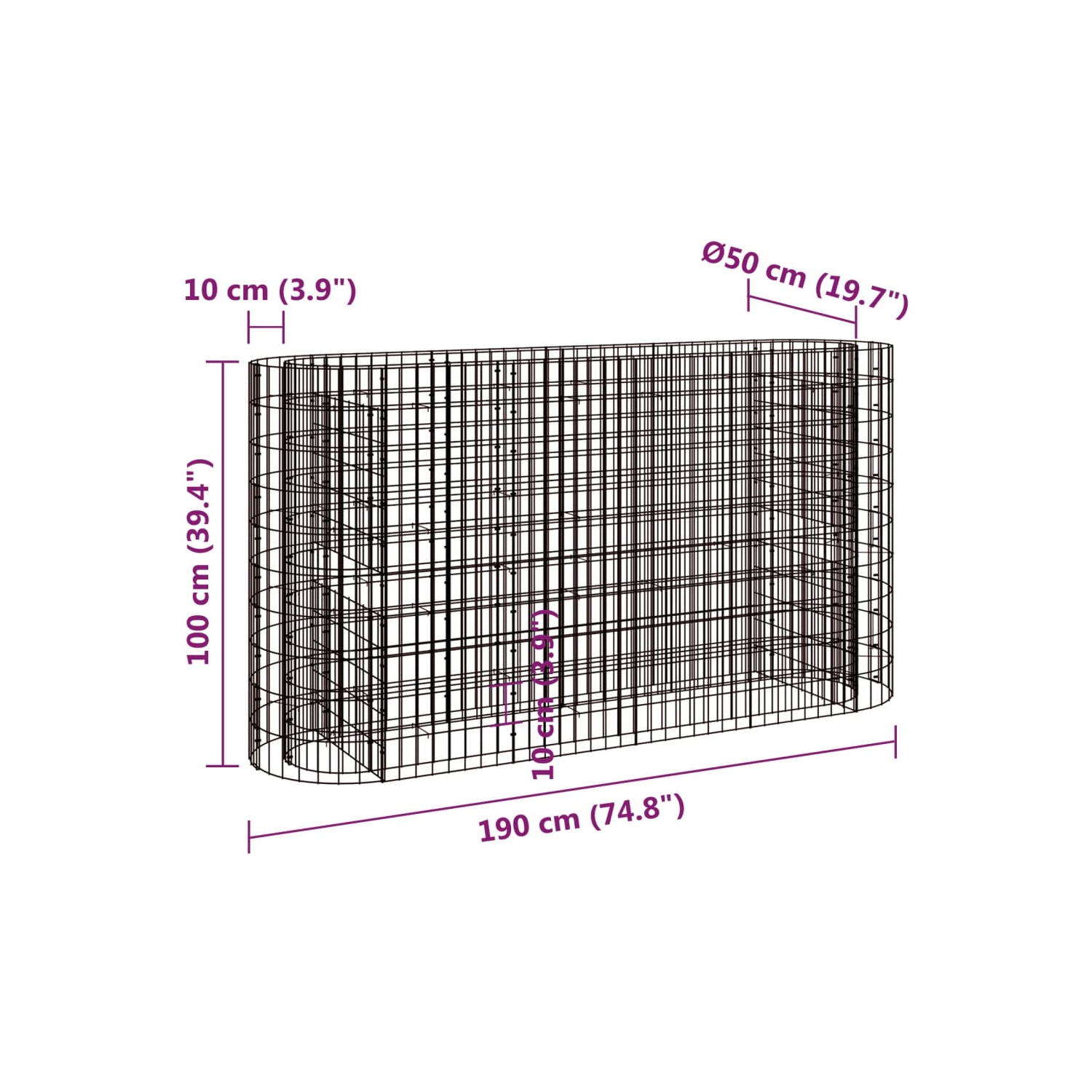 vidaXL Gabion Raised Bed Galvanised Iron 190x50x100 cm