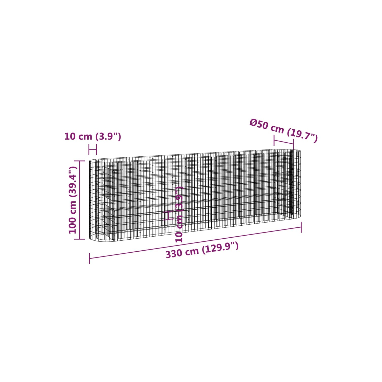 vidaXL Gabion Raised Bed Galvanised Iron 330x50x100 cm