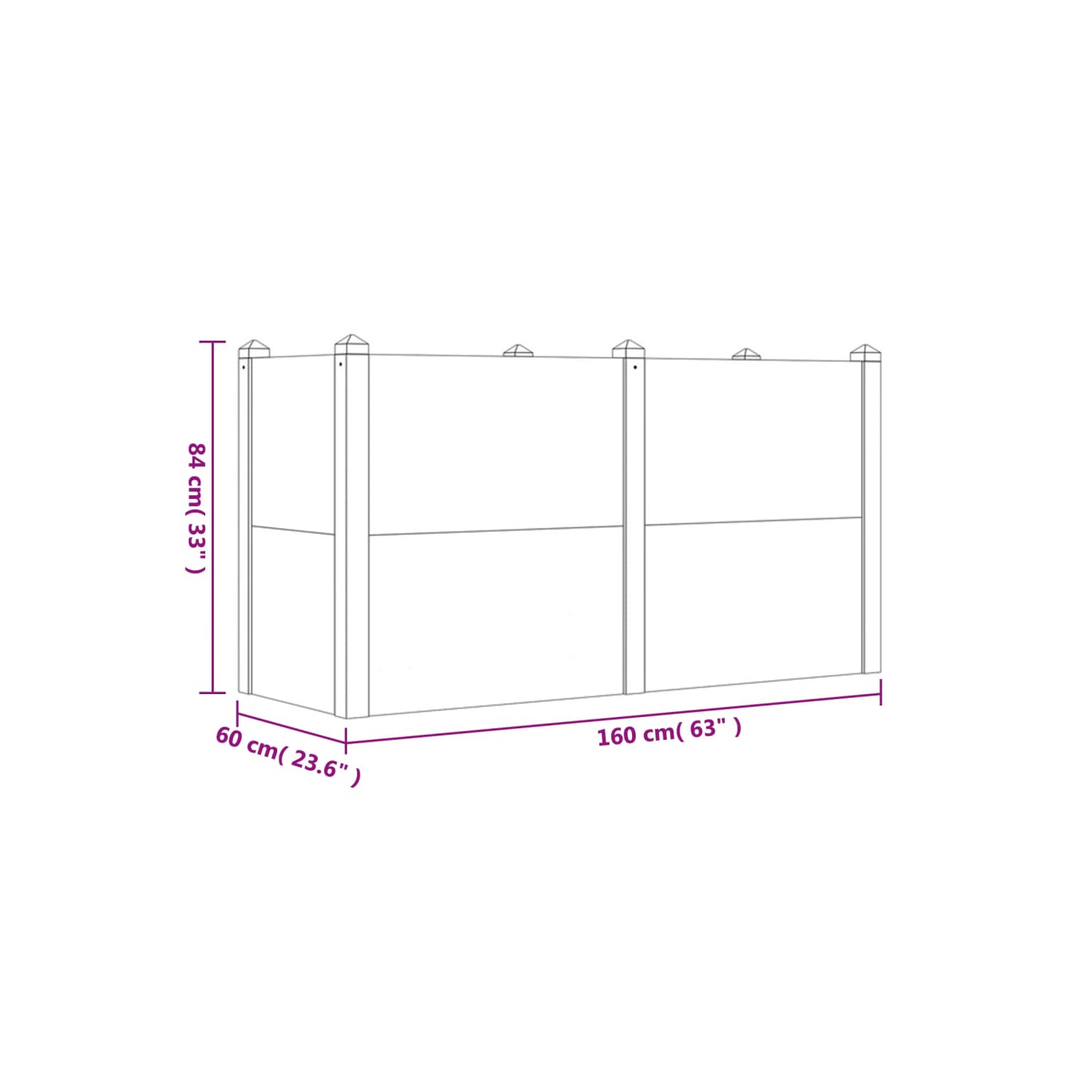 Lit surélevé de jardin VidaXL en bois d'acacia massif de 160x60 x 84&nbsp;cm