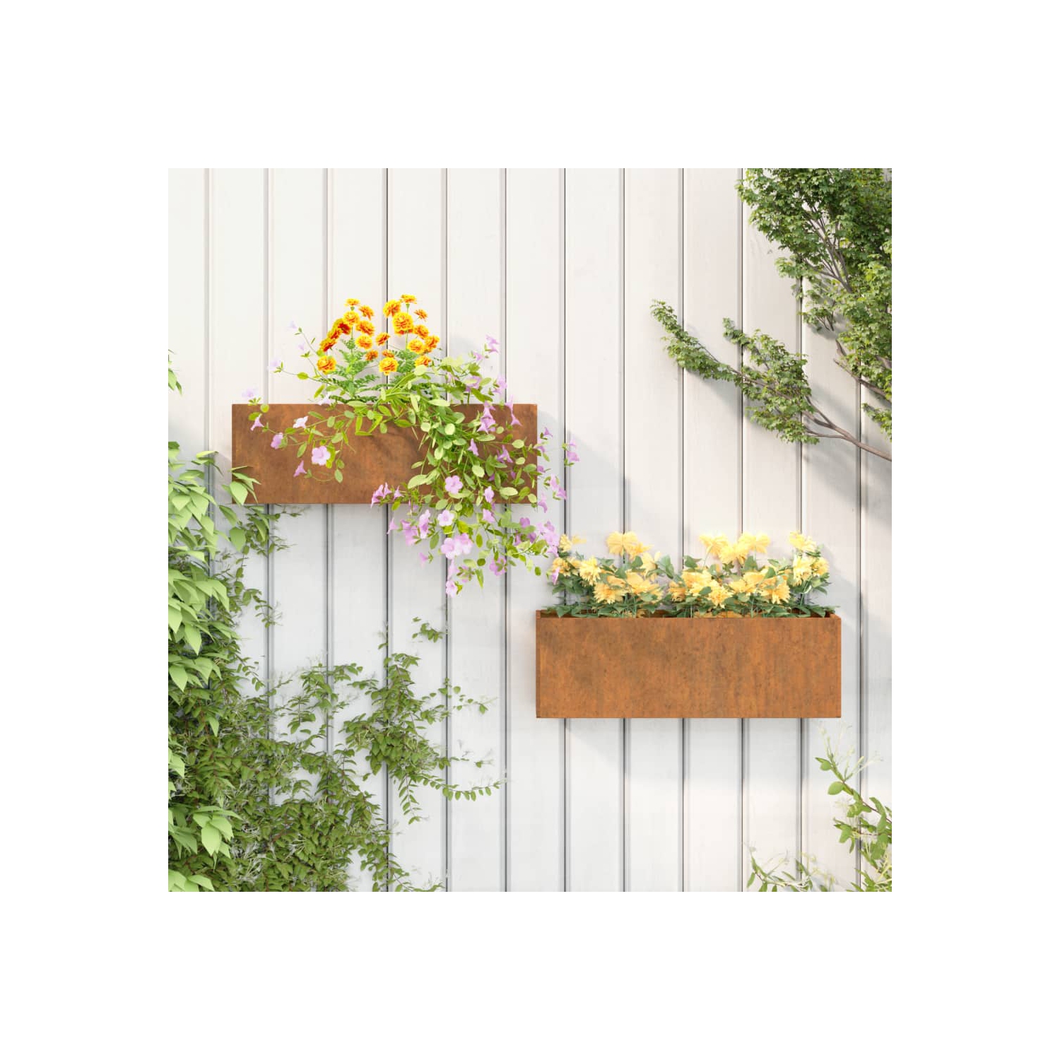 vidaXL Wall Planters 2 pcs Rusty Corten Steel 53x10x17 cm
