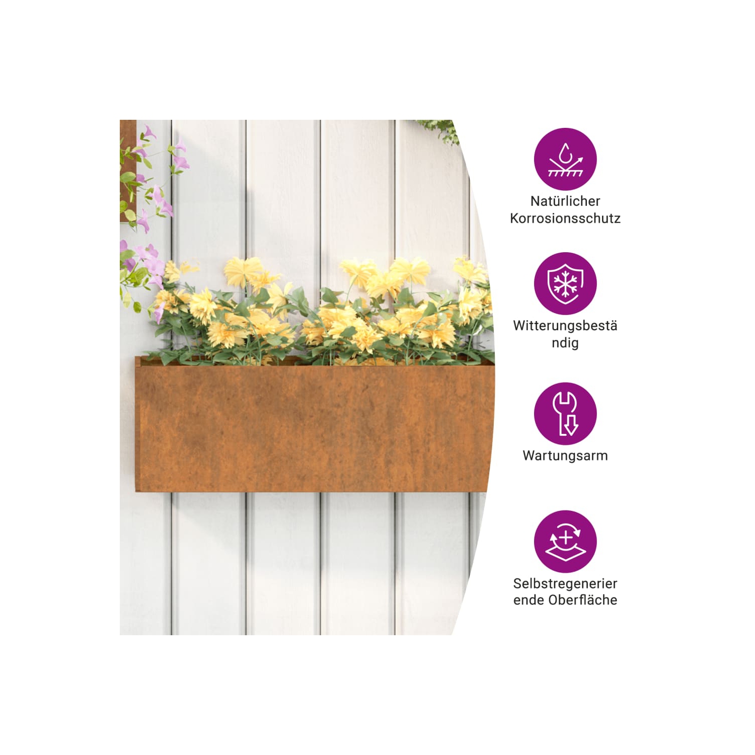 vidaXL Wall Planters 2 pcs Rusty Corten Steel 53x10x17 cm
