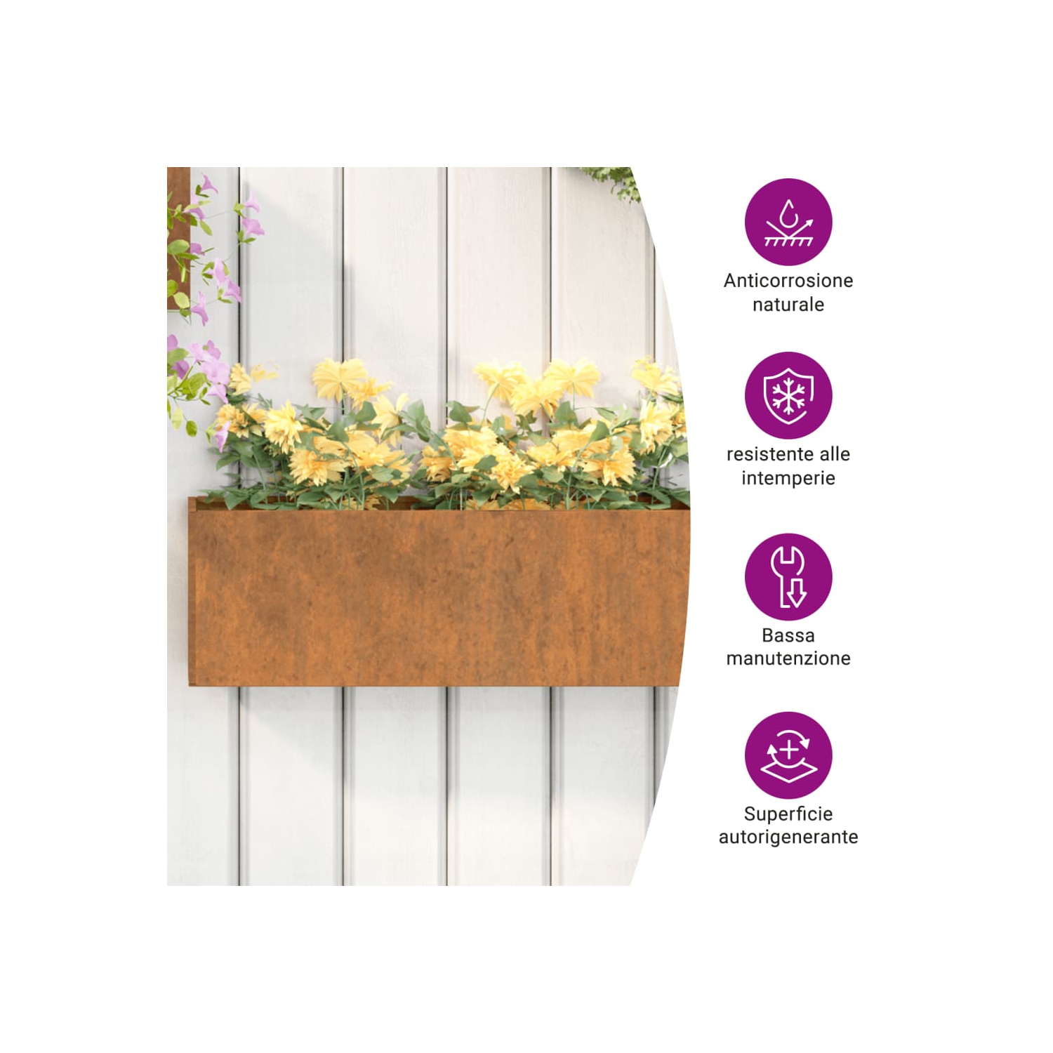 vidaXL Wall Planters 2 pcs Rusty Corten Steel 53x10x17 cm