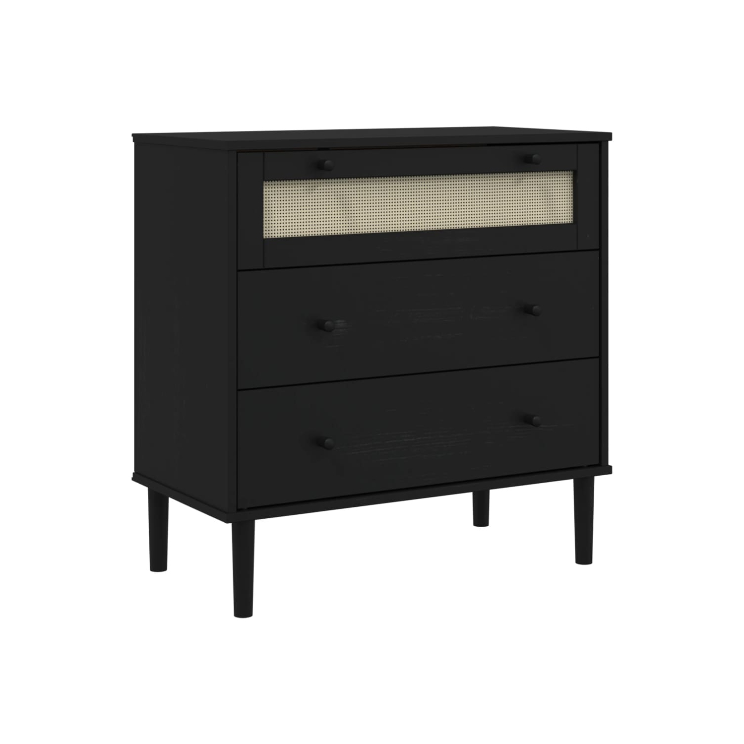 vidaXL Drawer Cabinet SENJA Rattan Look Black 80x40x80 cm Solid Wood Pine