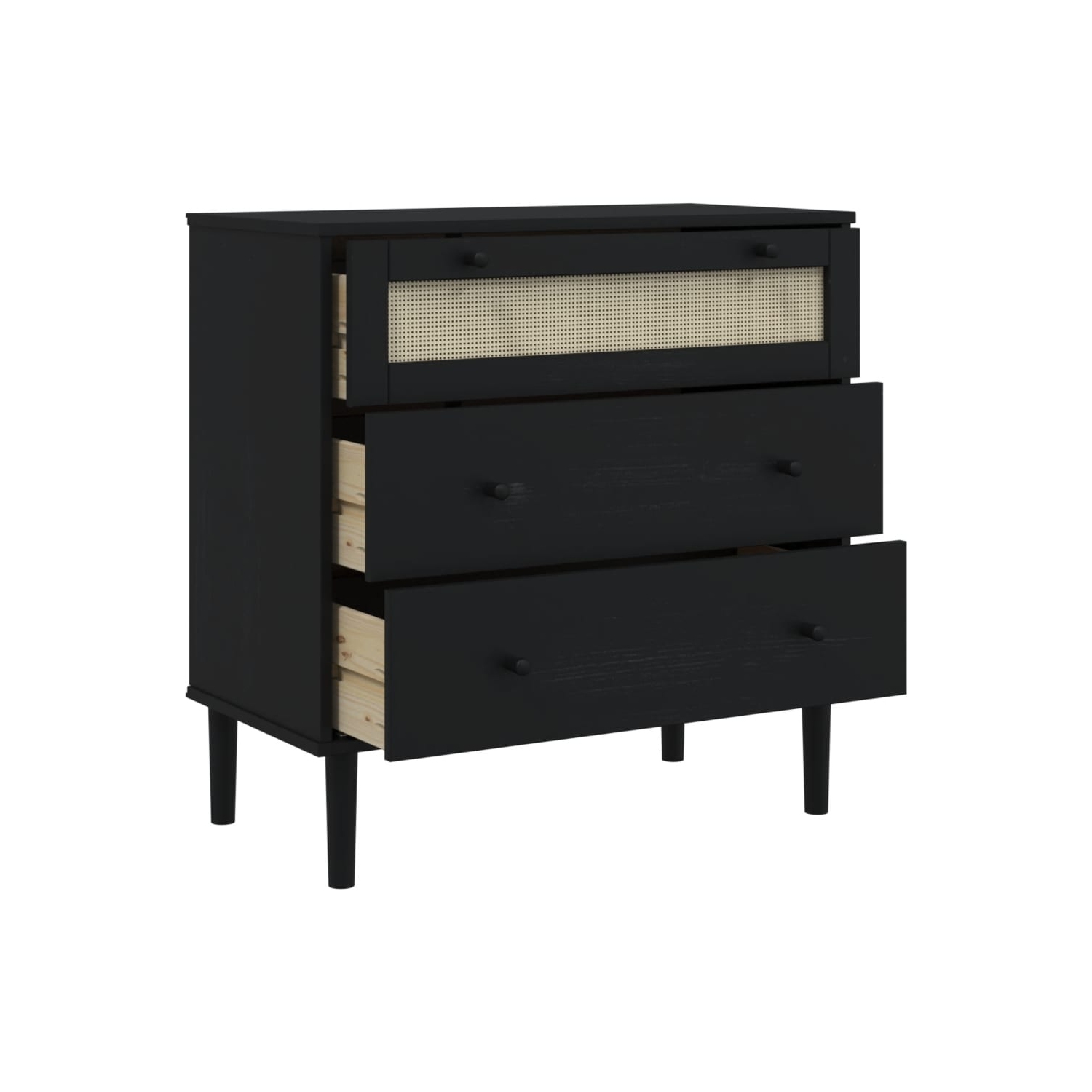 vidaXL Drawer Cabinet SENJA Rattan Look Black 80x40x80 cm Solid Wood Pine