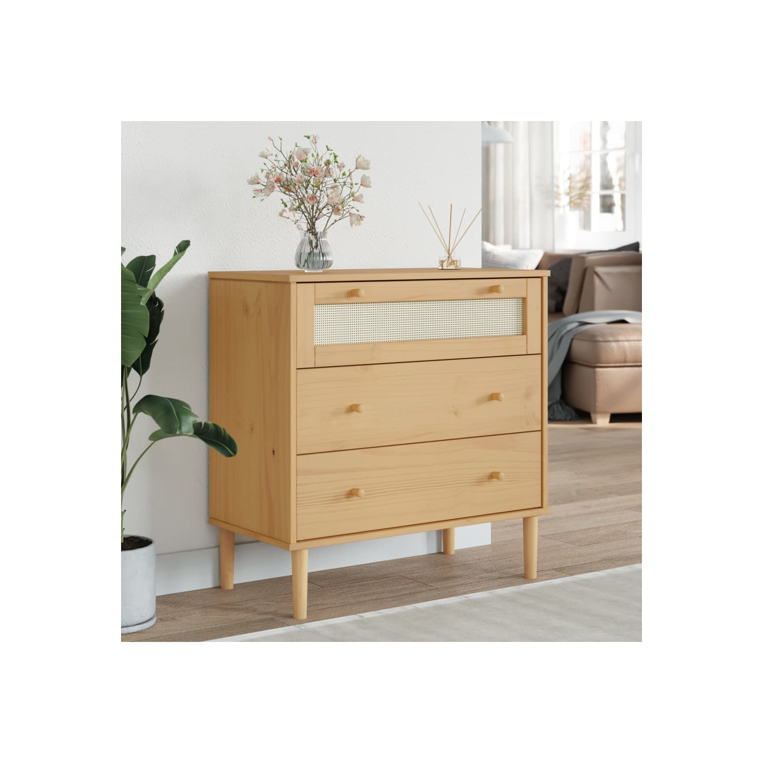 Armoire à tiroir VIdaXL style rotin SENJA brun 80 x 40 x 40 po 80&nbsp;cm pin massif