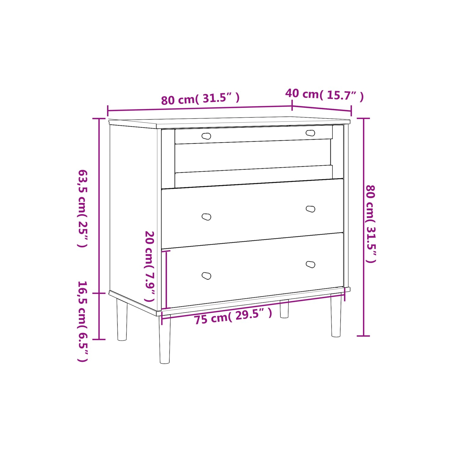 Armoire à tiroir VIdaXL style rotin SENJA brun 80 x 40 x 40 po 80&nbsp;cm pin massif