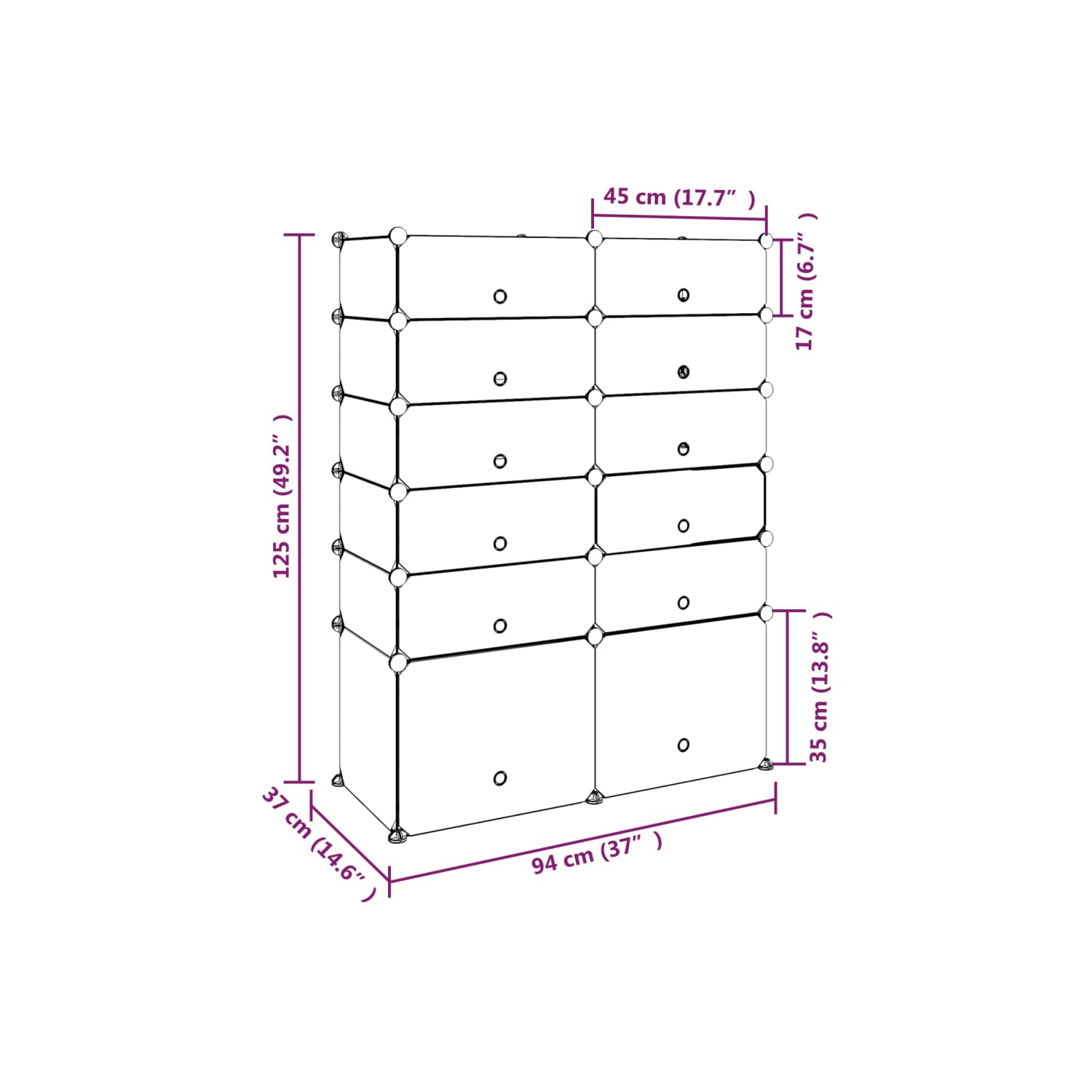 vidaXL Shoe Rack Black 94x37x125 cm PP