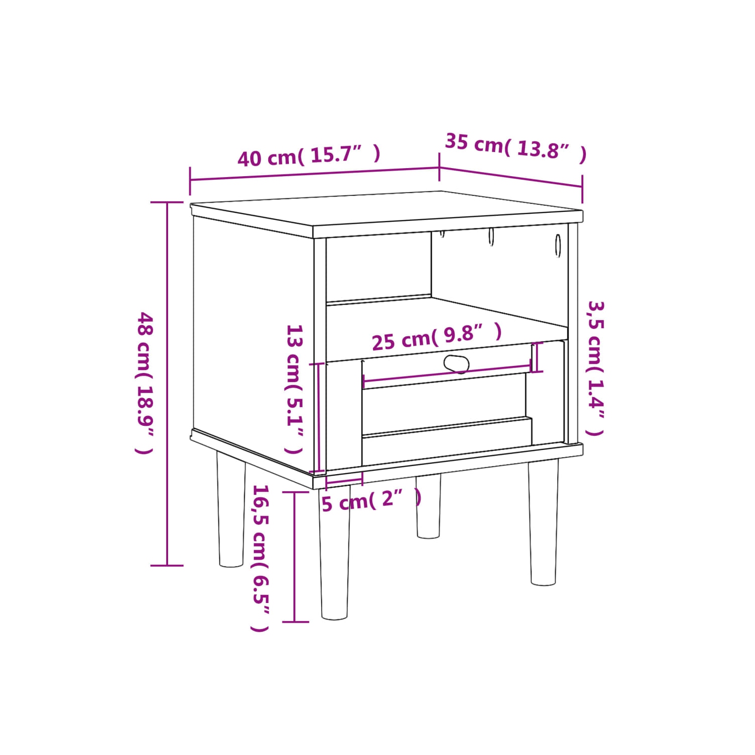 vidaXL Bedside Cabinet SENJA Rattan Look Black 40x35x48 cm Solid Wood Pine