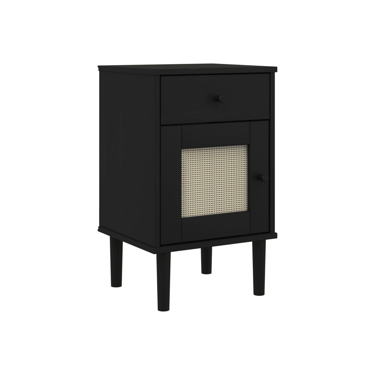 Armoire de chevet style rotin SENJA, noir, 40 x 35 x 35 po, pin massif 65&nbsp;cm