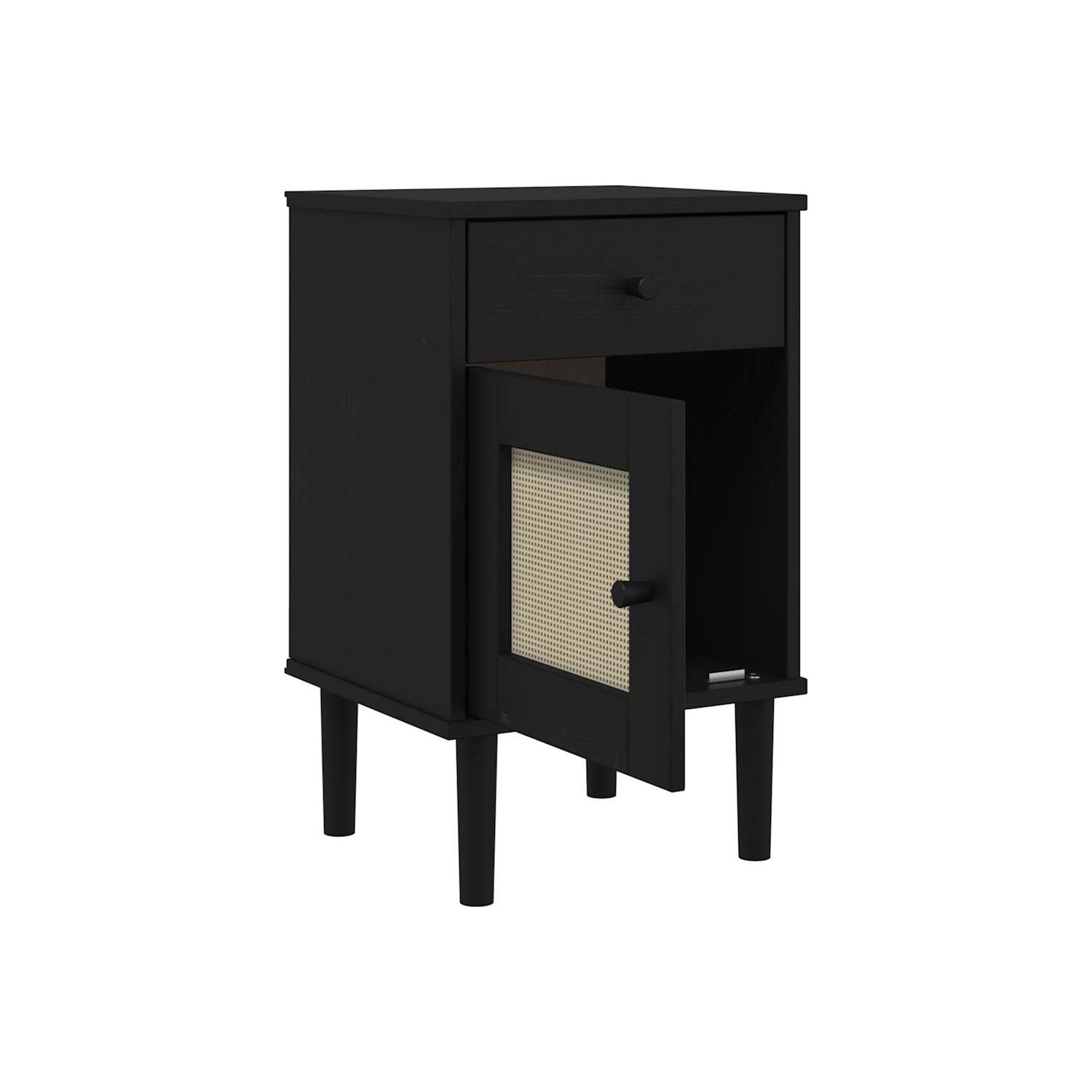 Armoire de chevet style rotin SENJA, noir, 40 x 35 x 35 po, pin massif 65&nbsp;cm