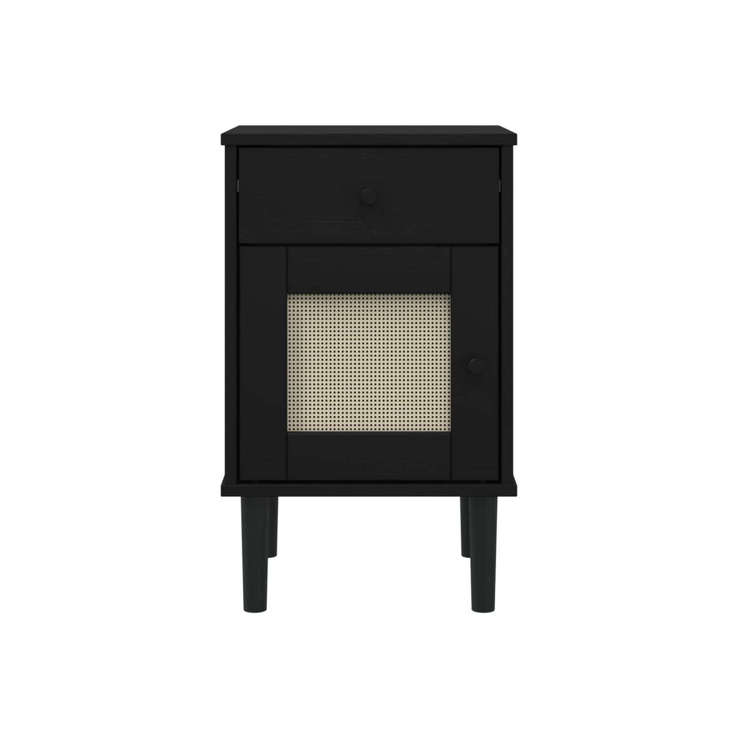 Armoire de chevet style rotin SENJA, noir, 40 x 35 x 35 po, pin massif 65&nbsp;cm