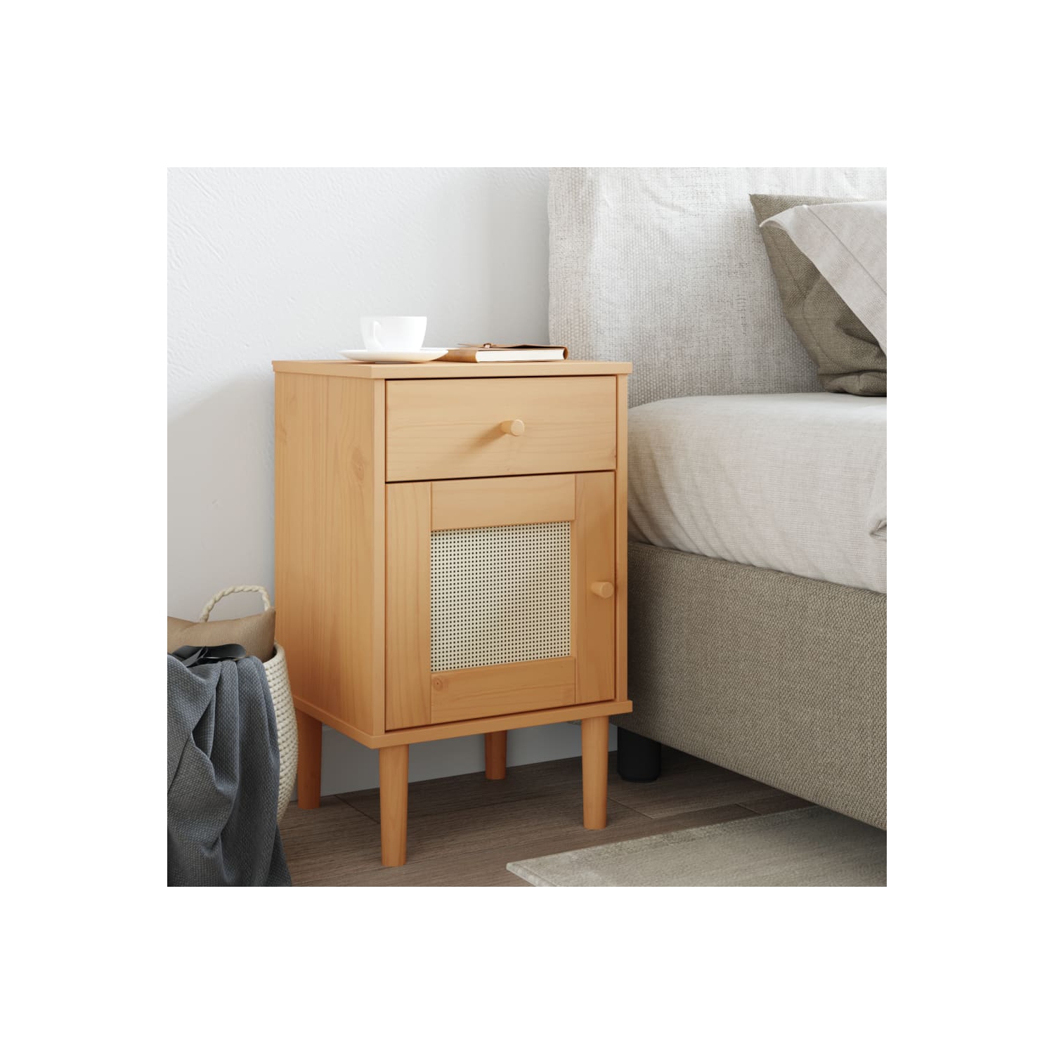 Armoire de chevet NAJA ROTIN Look brun 40x35 x 65 cm pin massif