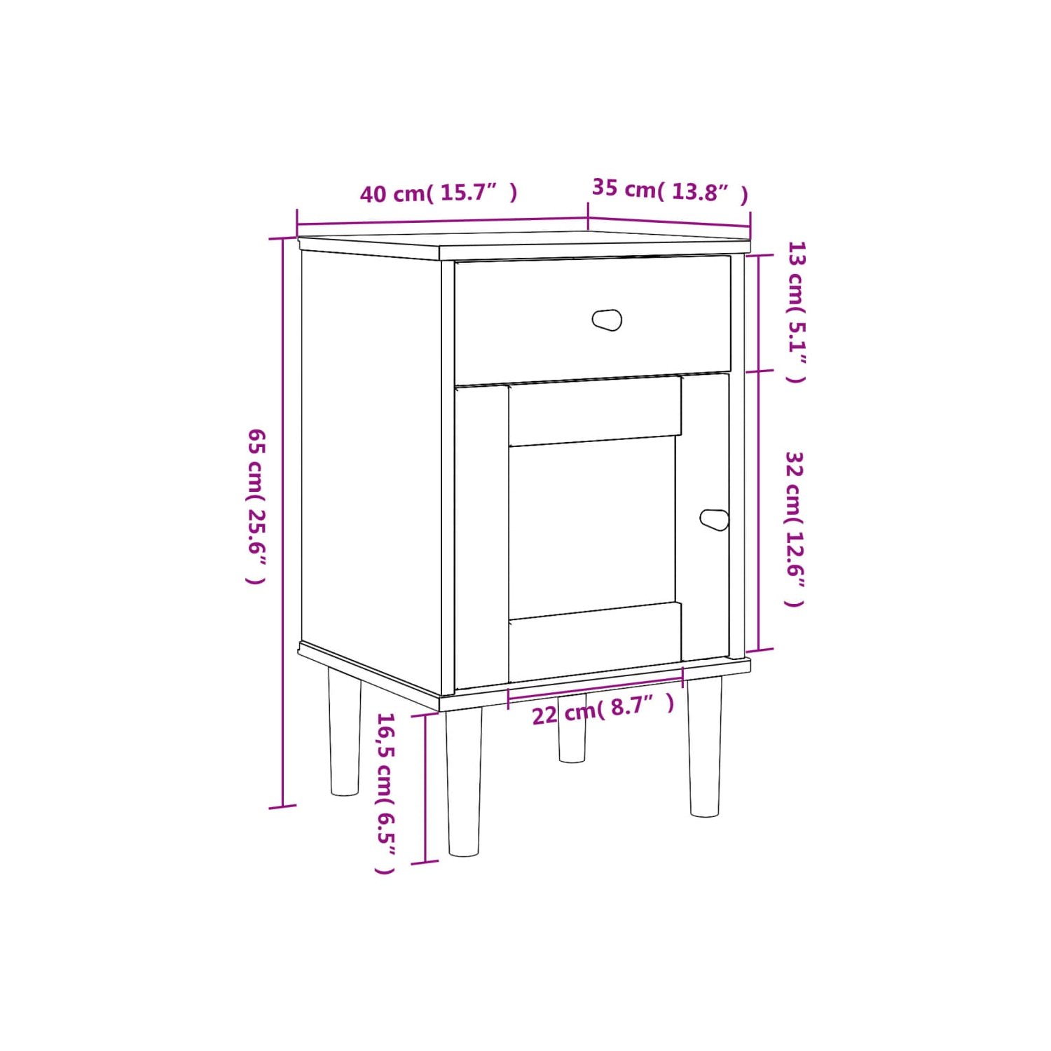 Armoire de chevet NAJA ROTIN Look brun 40x35 x 65 cm pin massif