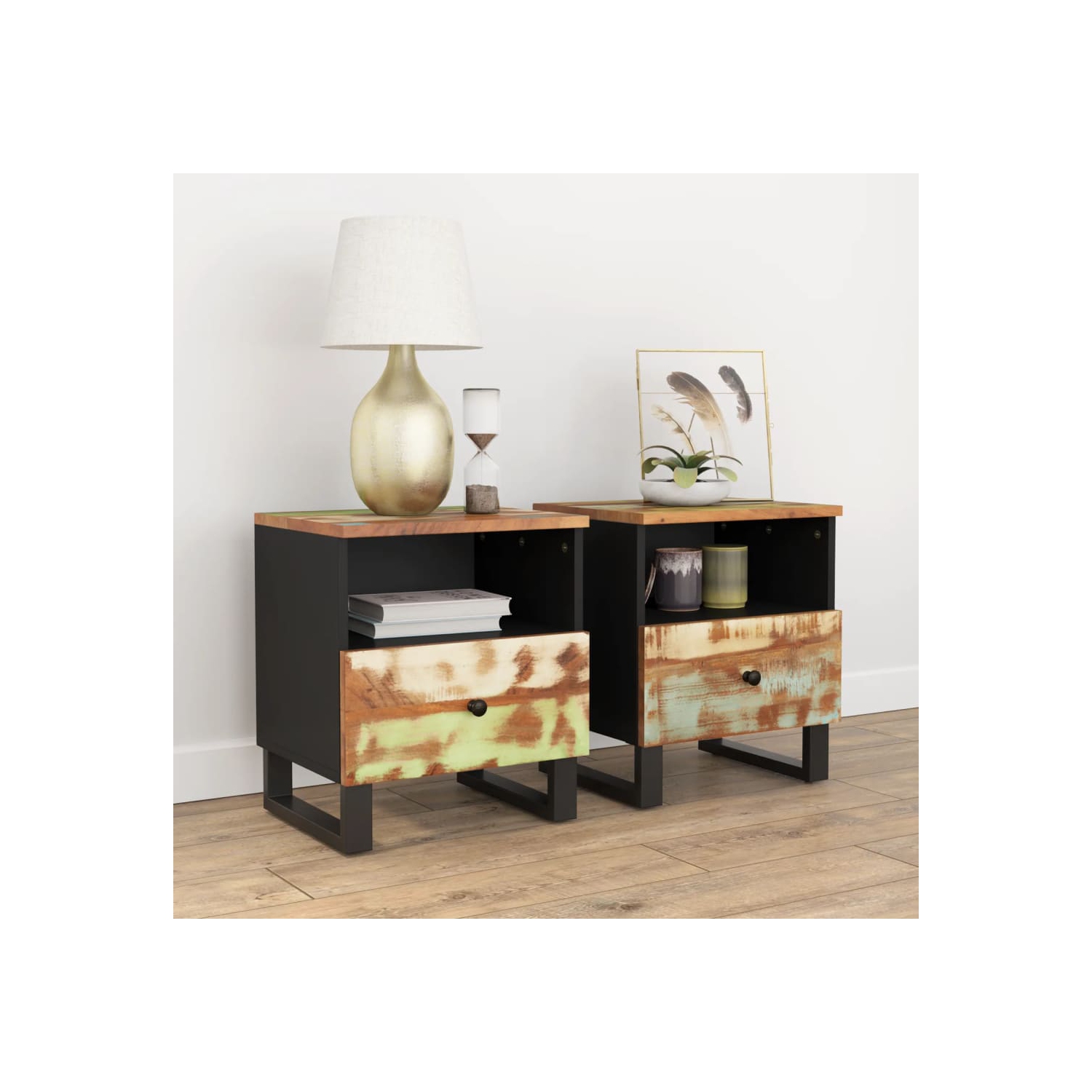 vidaXL Bedside Cabinets 2 pcs Solid Wood Reclaimed&Engineered Wood