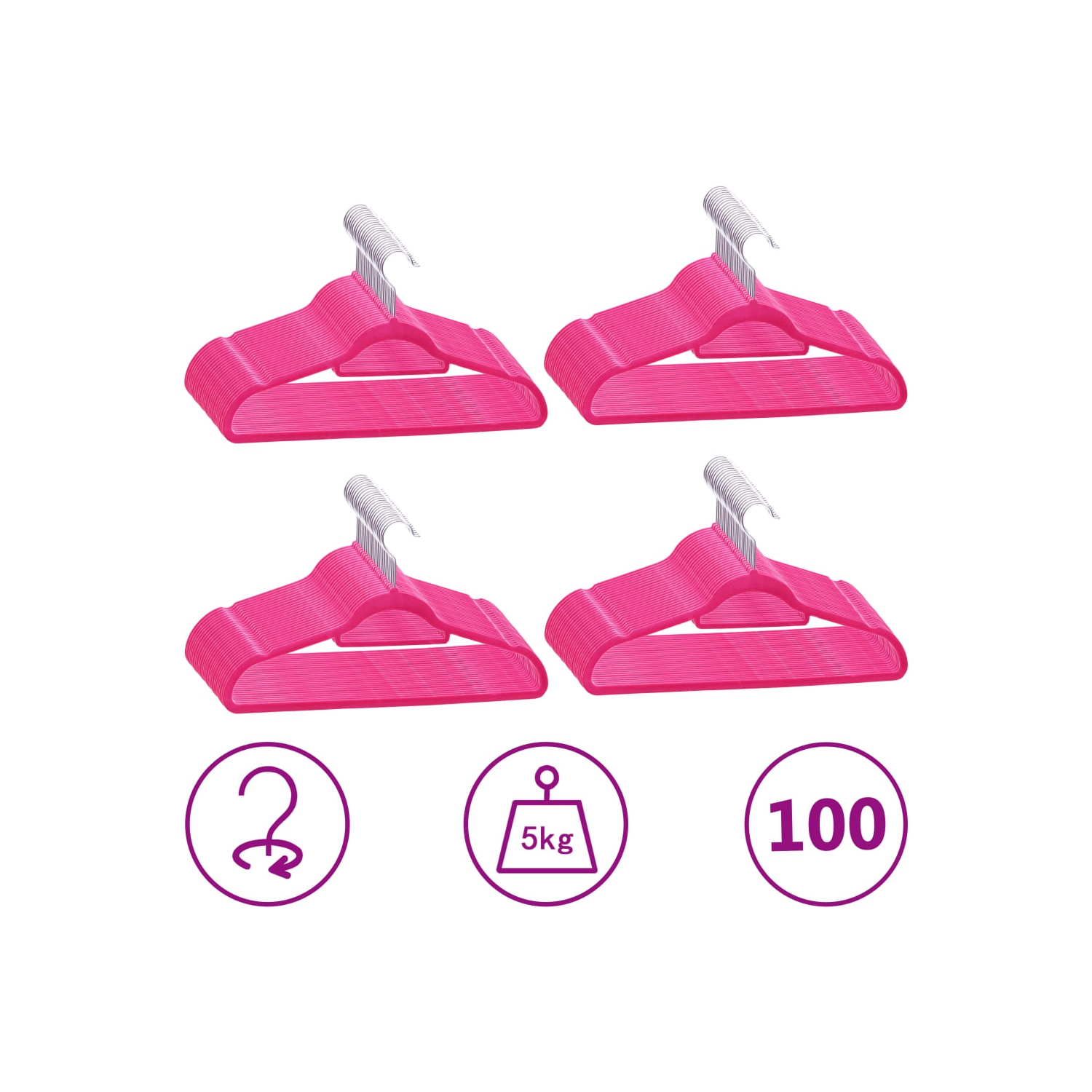 VisdaXL 100 pièces cintres en velours rose antidérapant