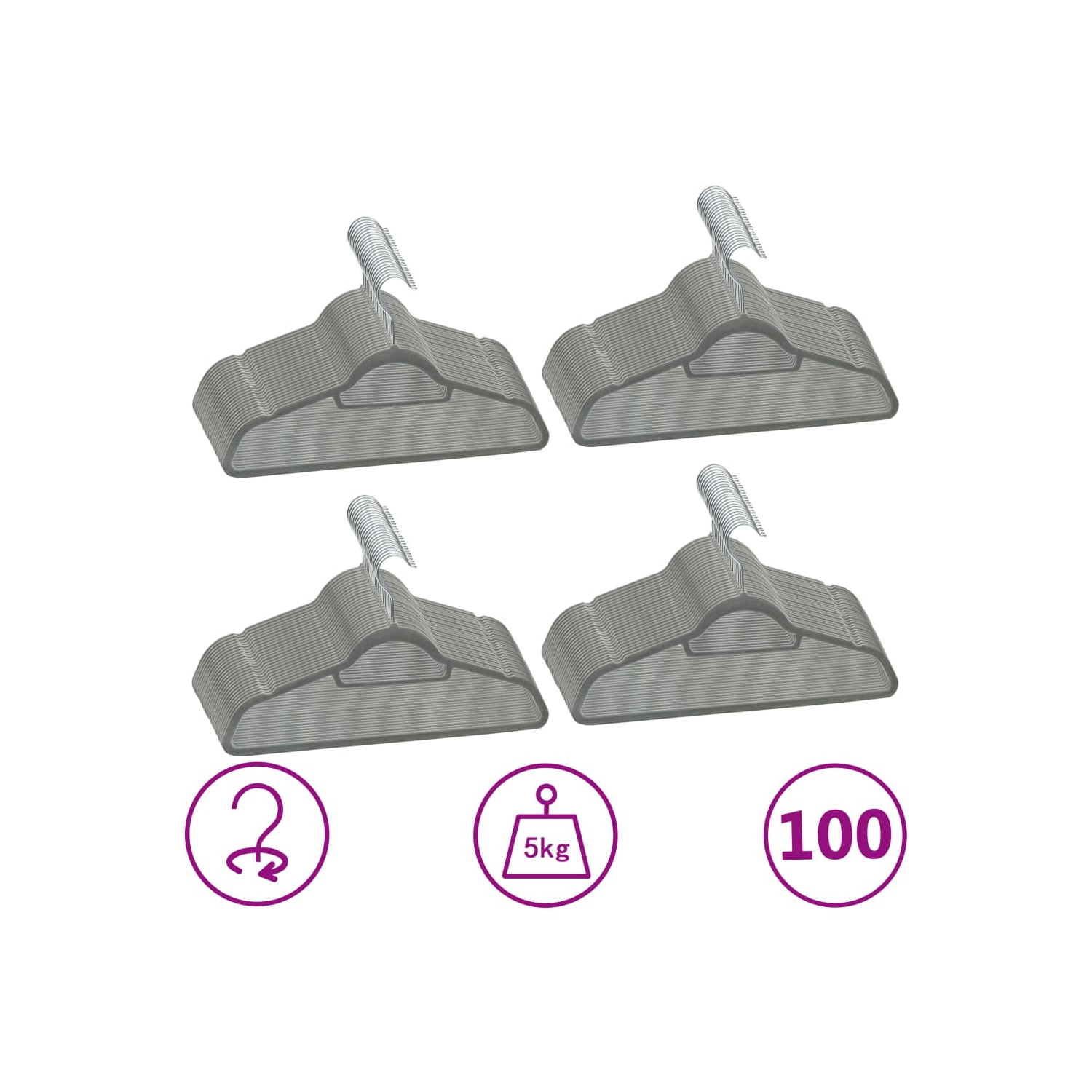 vidaXL 100 pcs Clothes Hanger Set Anti-slip Grey Velvet
