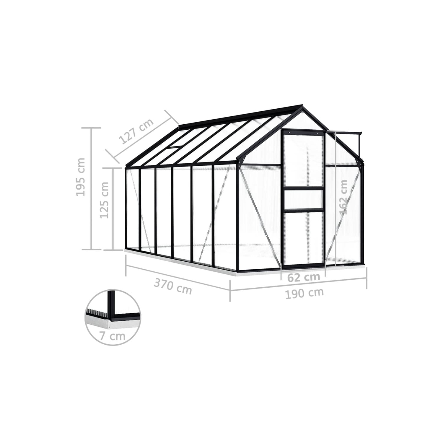 vidaXL Greenhouse with Base Frame Anthracite Aluminium 7.03 m²