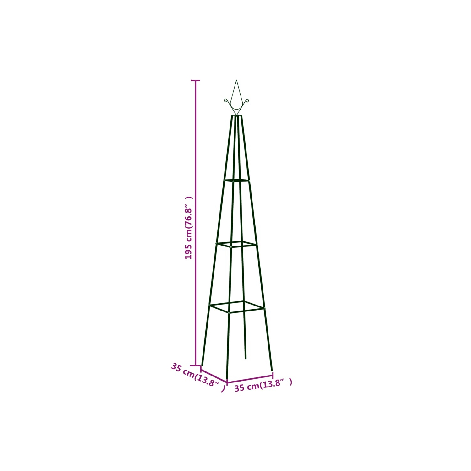Supports de plantes grimpantes pour le jardin vidaXL, 2 pièces, vert foncé, 35 x 35 x 35 po, fer 195&nbsp;cm
